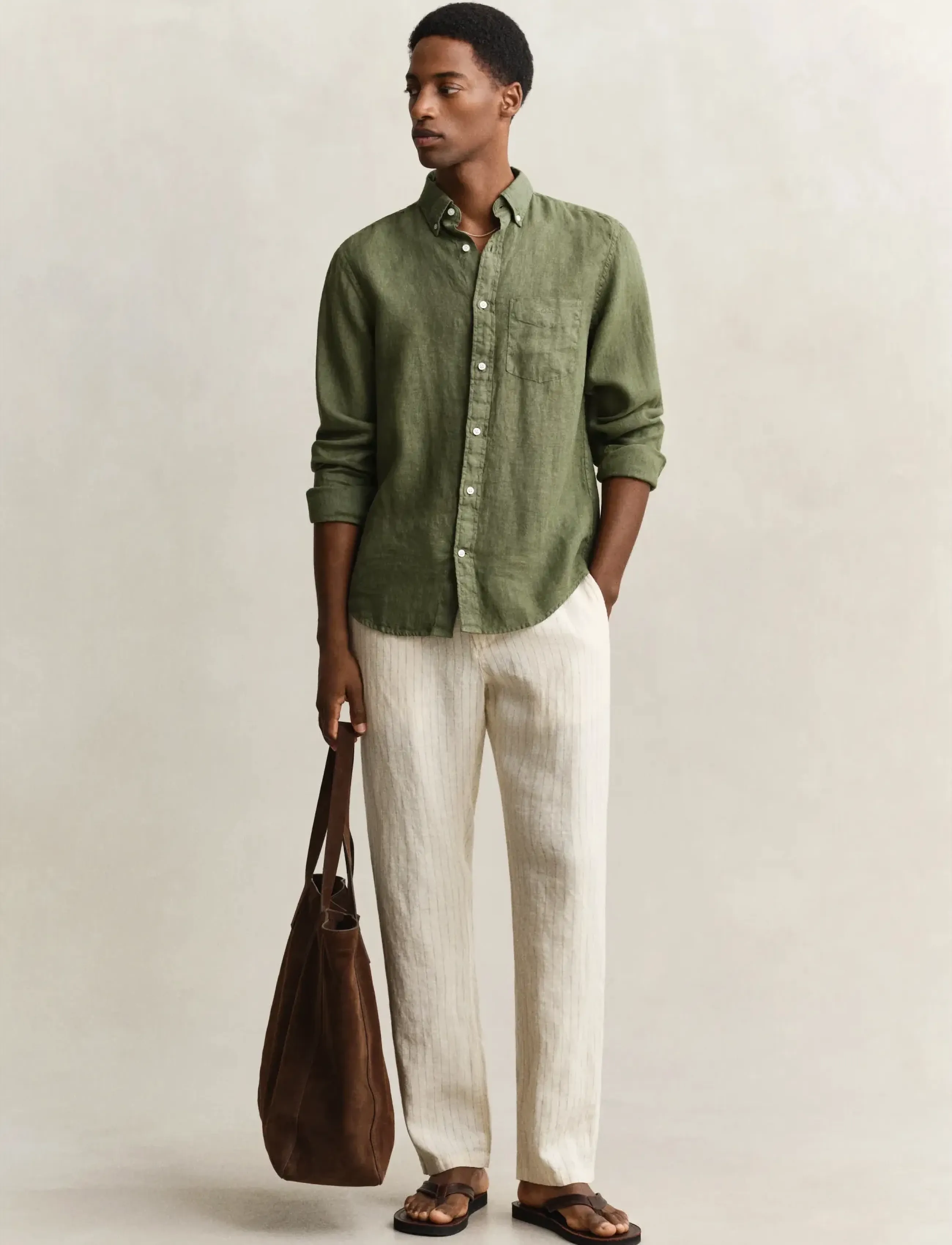 Gant - REG GMNT DYED LINEN SHIRT - hørskjorter - dry herb green - 4