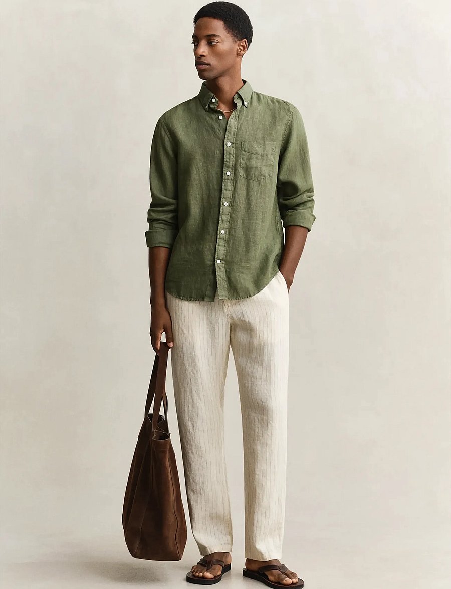 Gant - REG GMNT DYED LINEN SHIRT - leinenhemden - dry herb green - 4