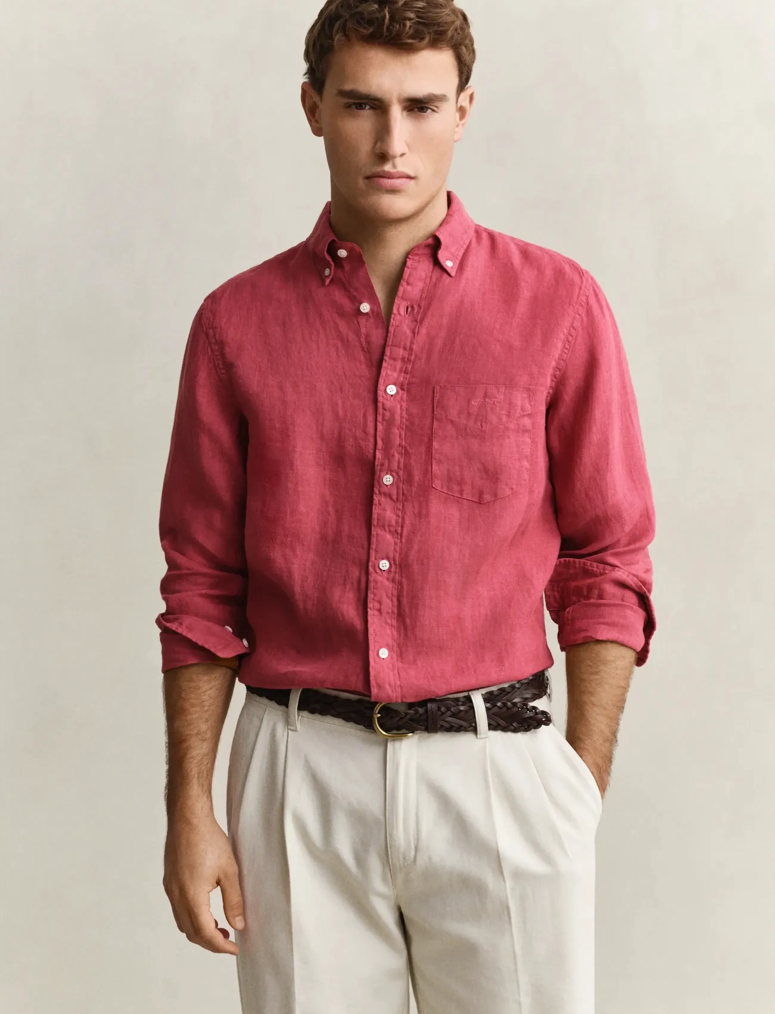 Gant REG GMNT DYED LINEN SHIRT - Gant - DUSTY BRICK RED / burgundy