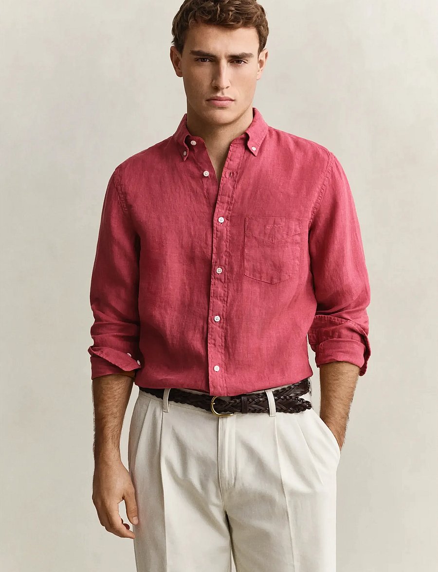 Gant - REG GMNT DYED LINEN SHIRT - leinenhemden - dusty brick red - 0