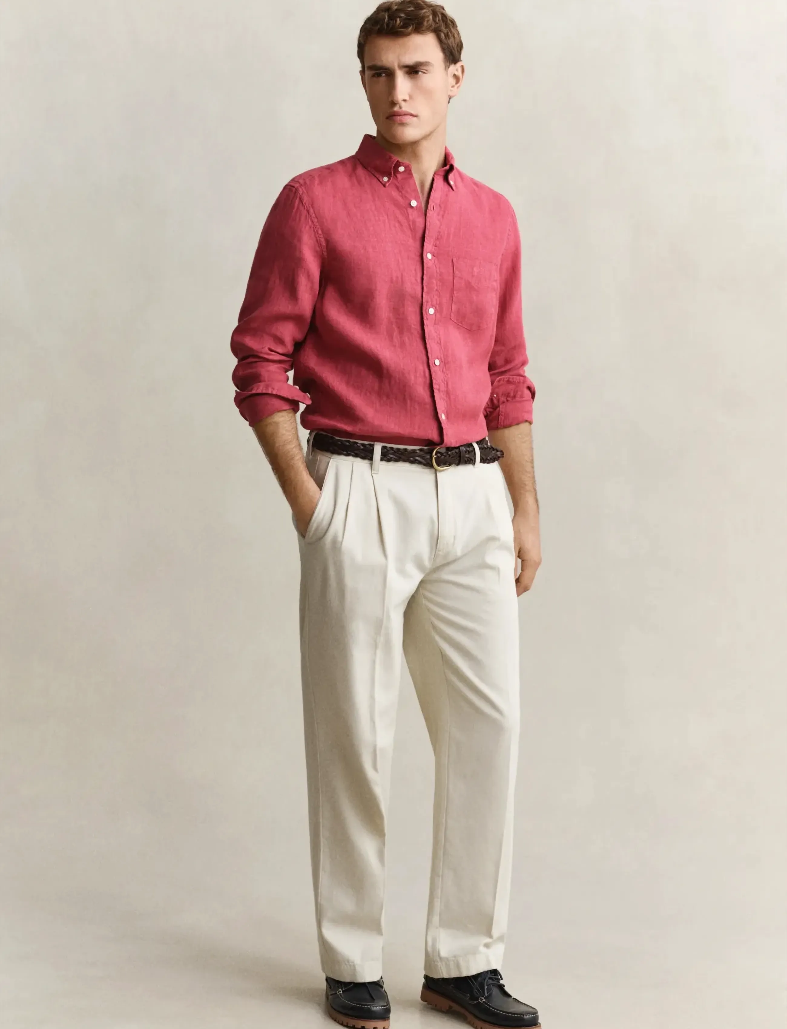 Gant - REG GMNT DYED LINEN SHIRT - hørskjorter - dusty brick red - 4