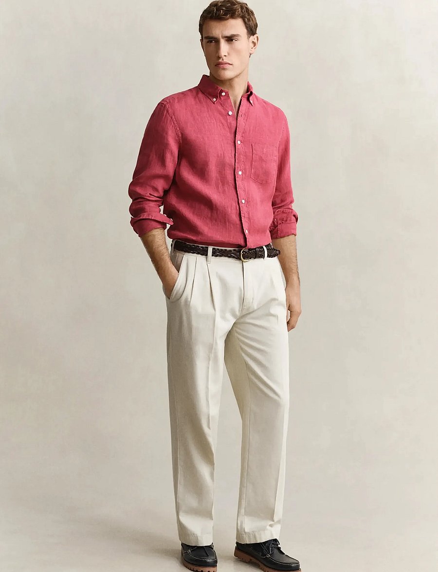 Gant - REG GMNT DYED LINEN SHIRT - leinenhemden - dusty brick red - 4