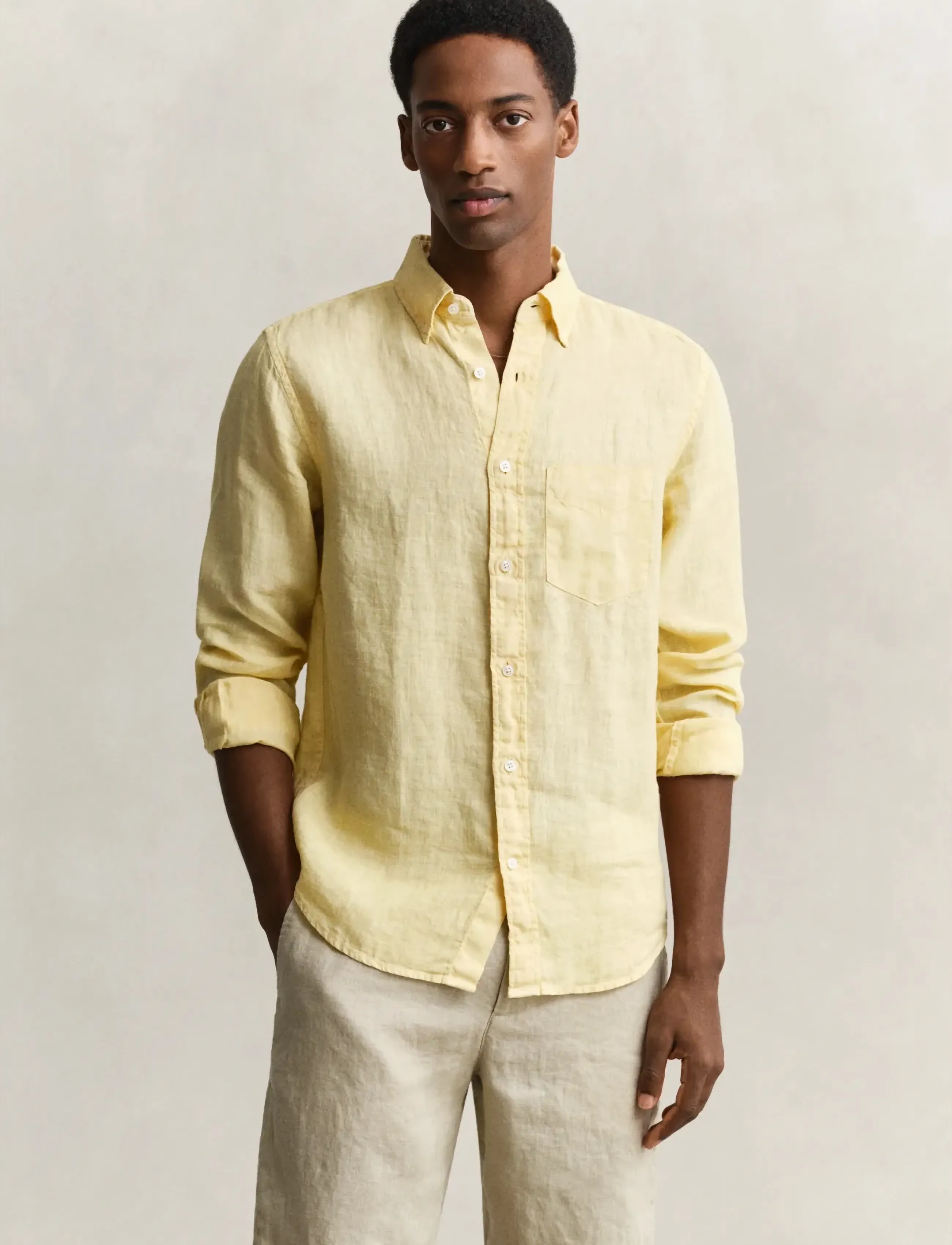 Gant Reg Gmnt Dyed Linen Shirt, Mænd, Langærmet Linned Skjorte, Gul, Str: XL