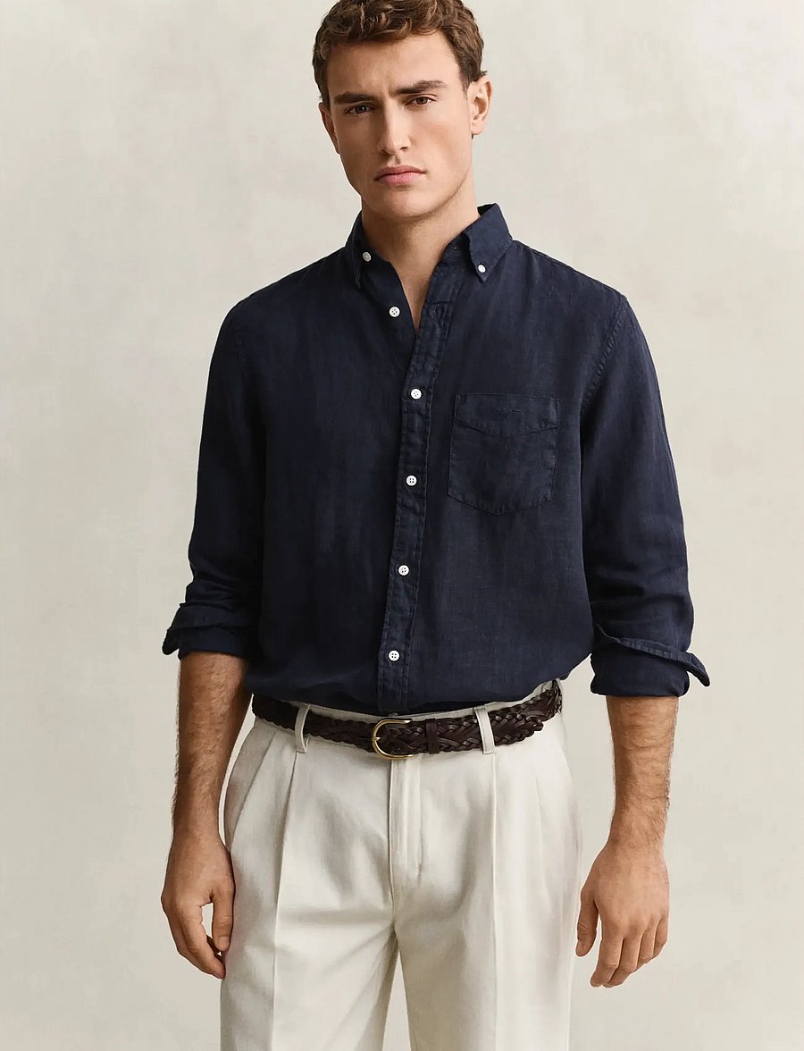 Gant - REG GMNT DYED LINEN SHIRT - leinenhemden - evening blue - 0