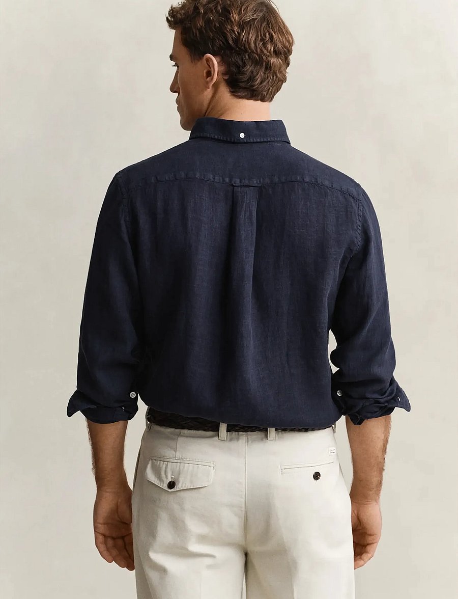 Gant - REG GMNT DYED LINEN SHIRT - leinenhemden - evening blue - 2