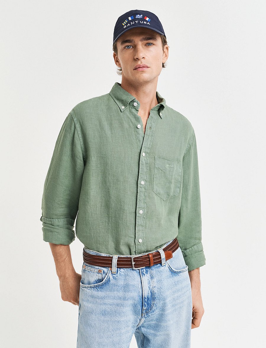 Gant - REG GMNT DYED LINEN SHIRT - leinenhemden - kalamata green - 0