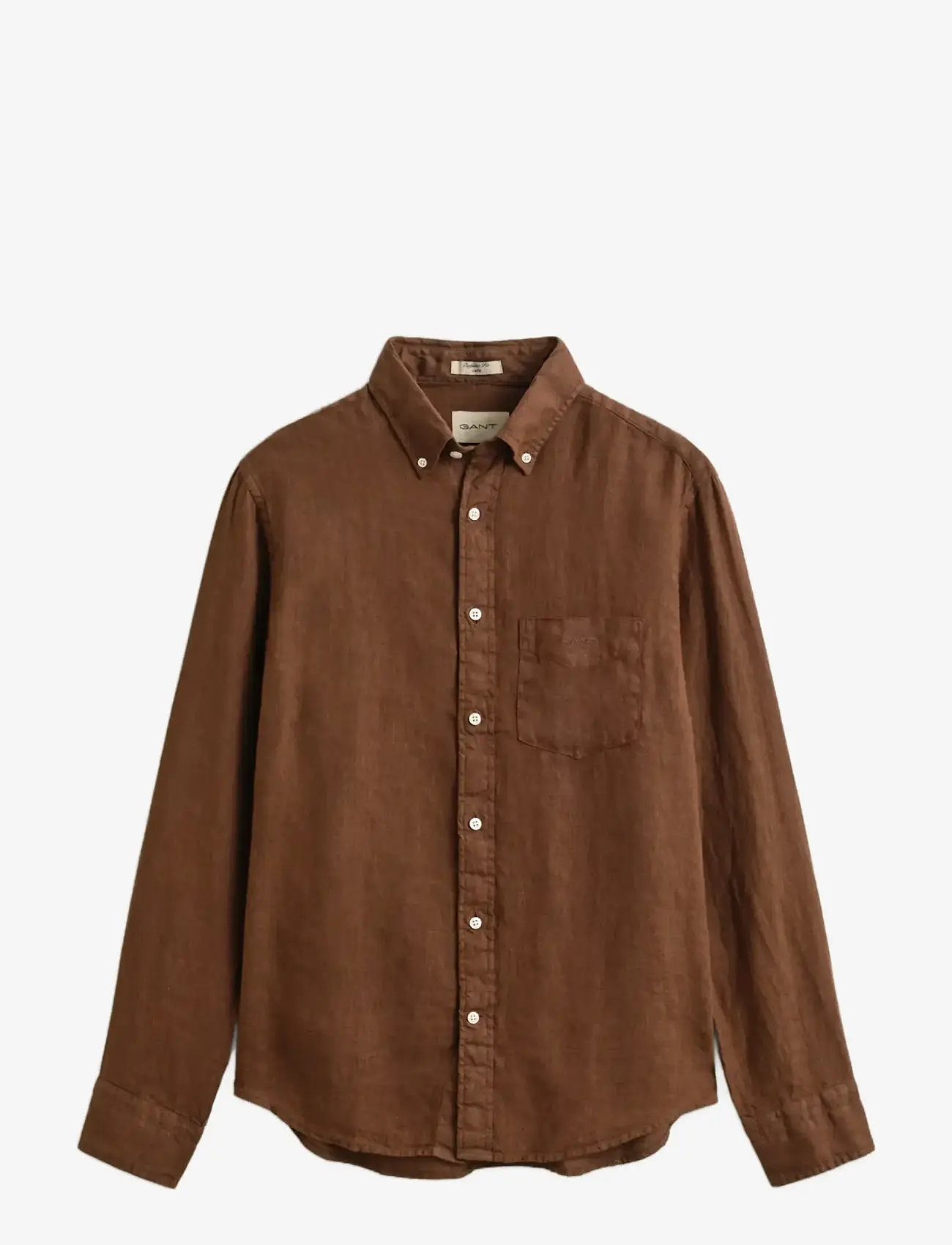 GANT - REG GMNT DYED LINEN SHIRT - hørskjorter - mahogany brown - 1