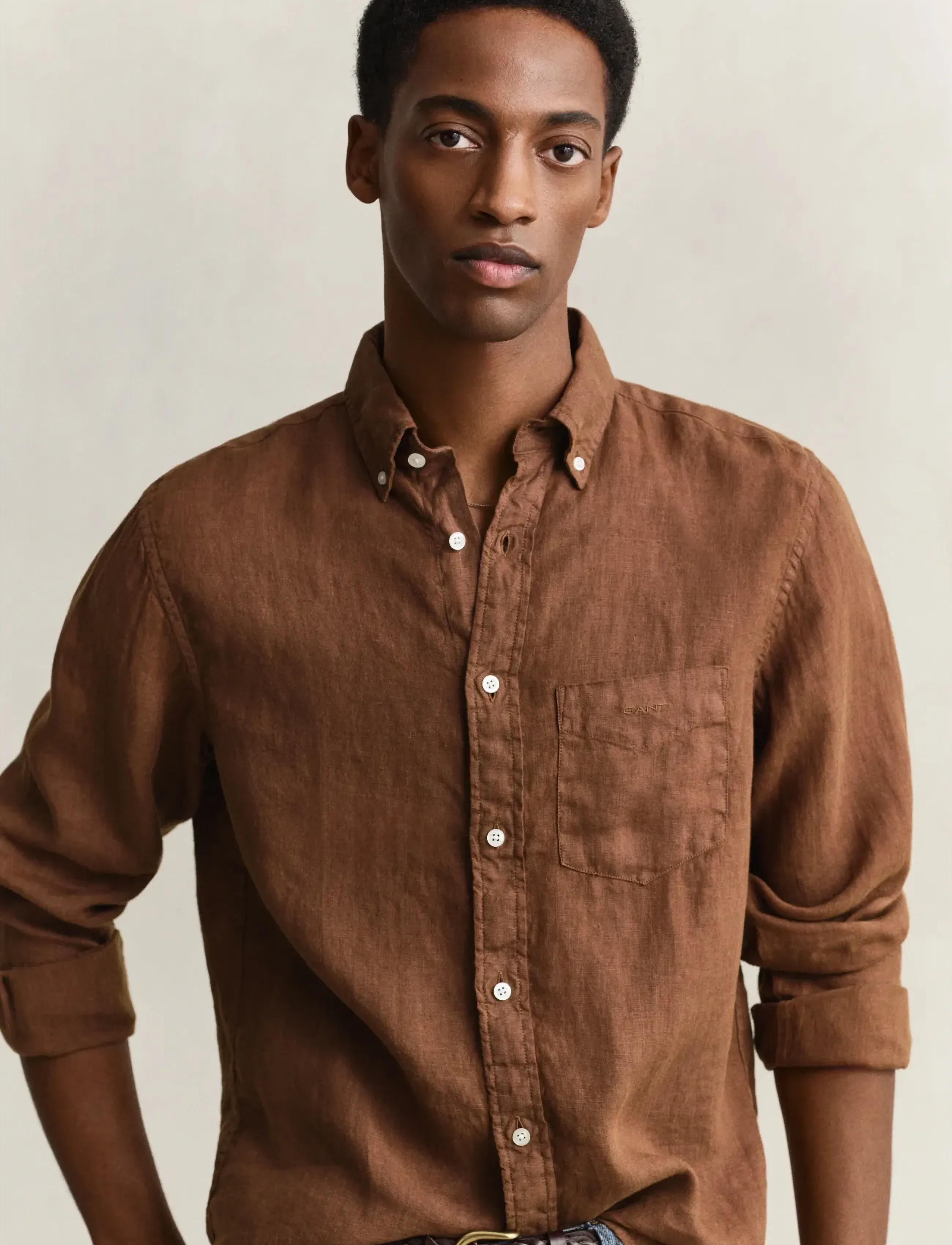Gant - REG GMNT DYED LINEN SHIRT - hørskjorter - mahogany brown - 3