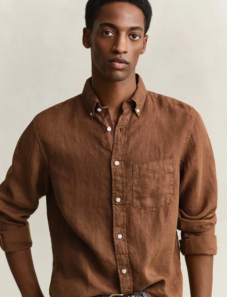 Gant - REG GMNT DYED LINEN SHIRT - leinenhemden - mahogany brown - 3
