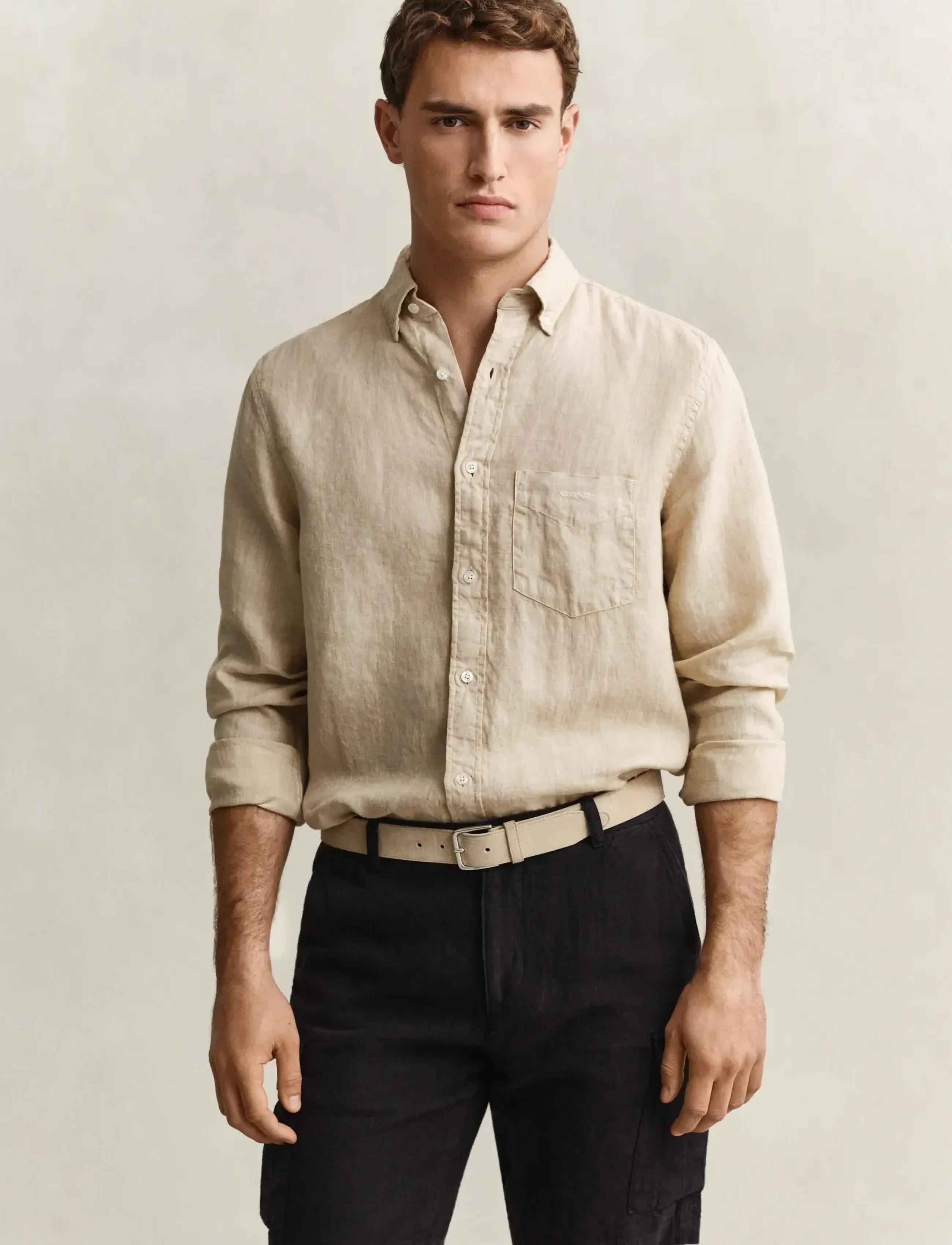 Gant Reg Gmnt Dyed Linen Shirt, Mænd, Langærmet Linned Skjorte, Beige, Str: XXL