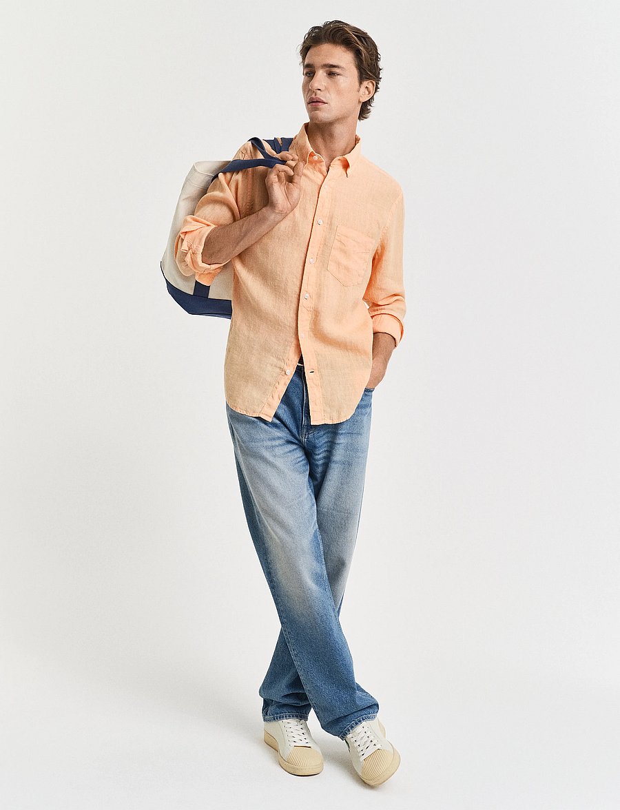 Gant - REG GMNT DYED LINEN SHIRT - leinenhemden - peachy orange - 4