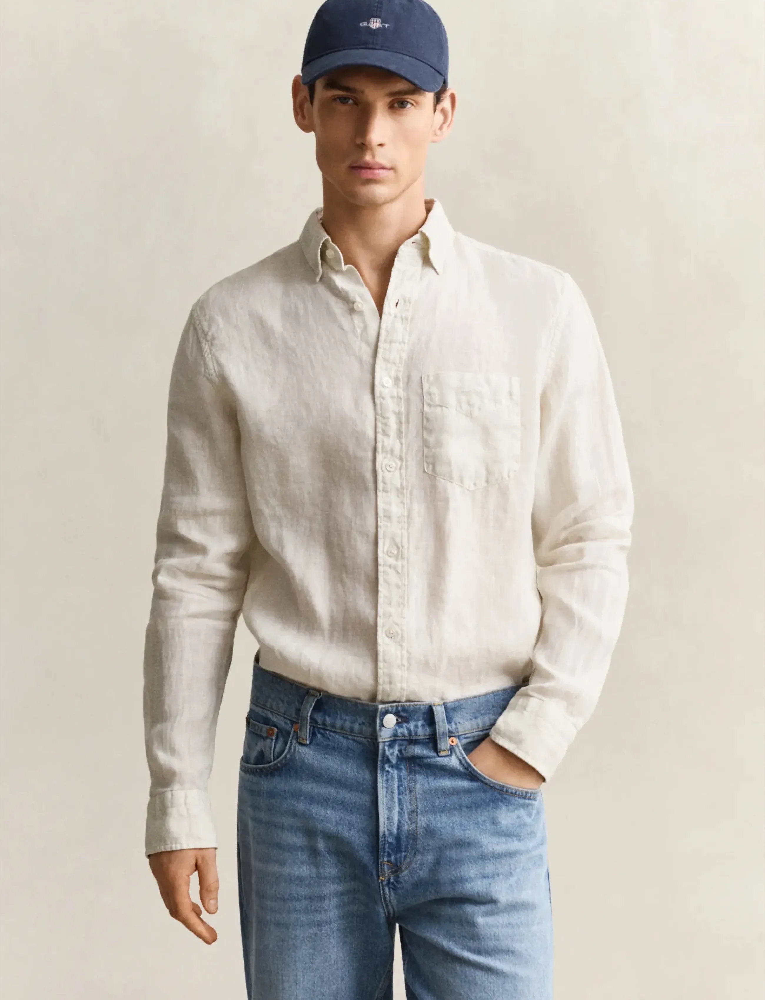 Gant Reg Gmnt Dyed Linen Shirt, Mænd, Langærmet Linned Skjorte, Beige, Str: XXXL