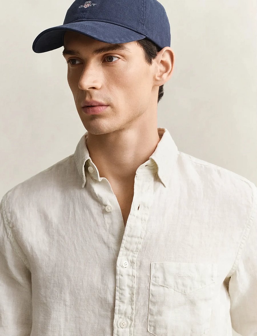 Gant - REG GMNT DYED LINEN SHIRT - leinenhemden - sand - 3