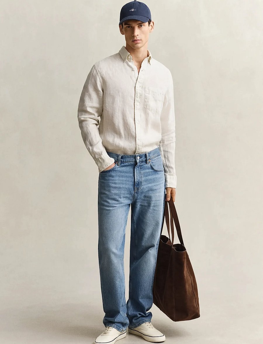 Gant - REG GMNT DYED LINEN SHIRT - leinenhemden - sand - 4