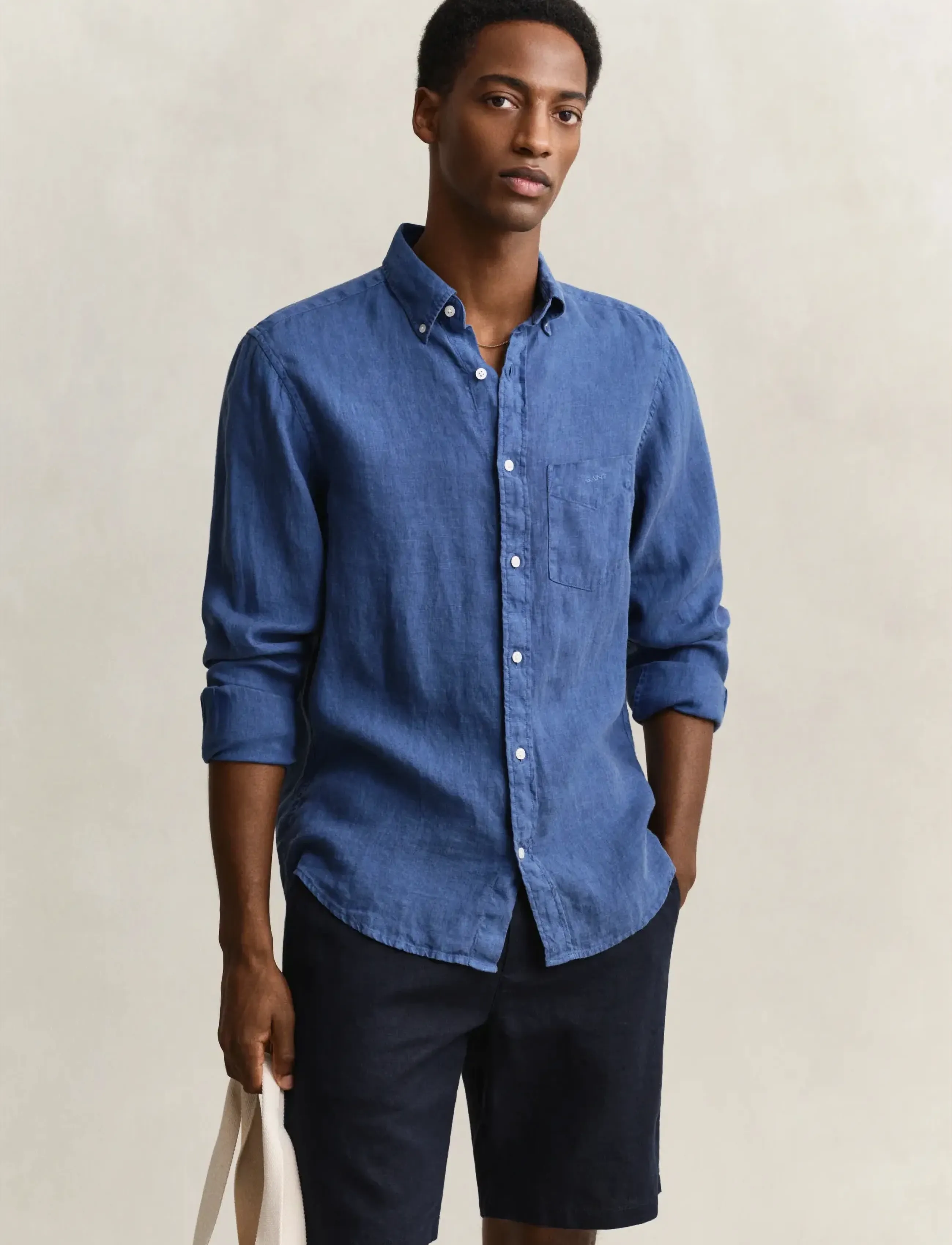 Gant Reg Gmnt Dyed Linen Shirt, XL, Shirts, Blau - Casual, Männerswear