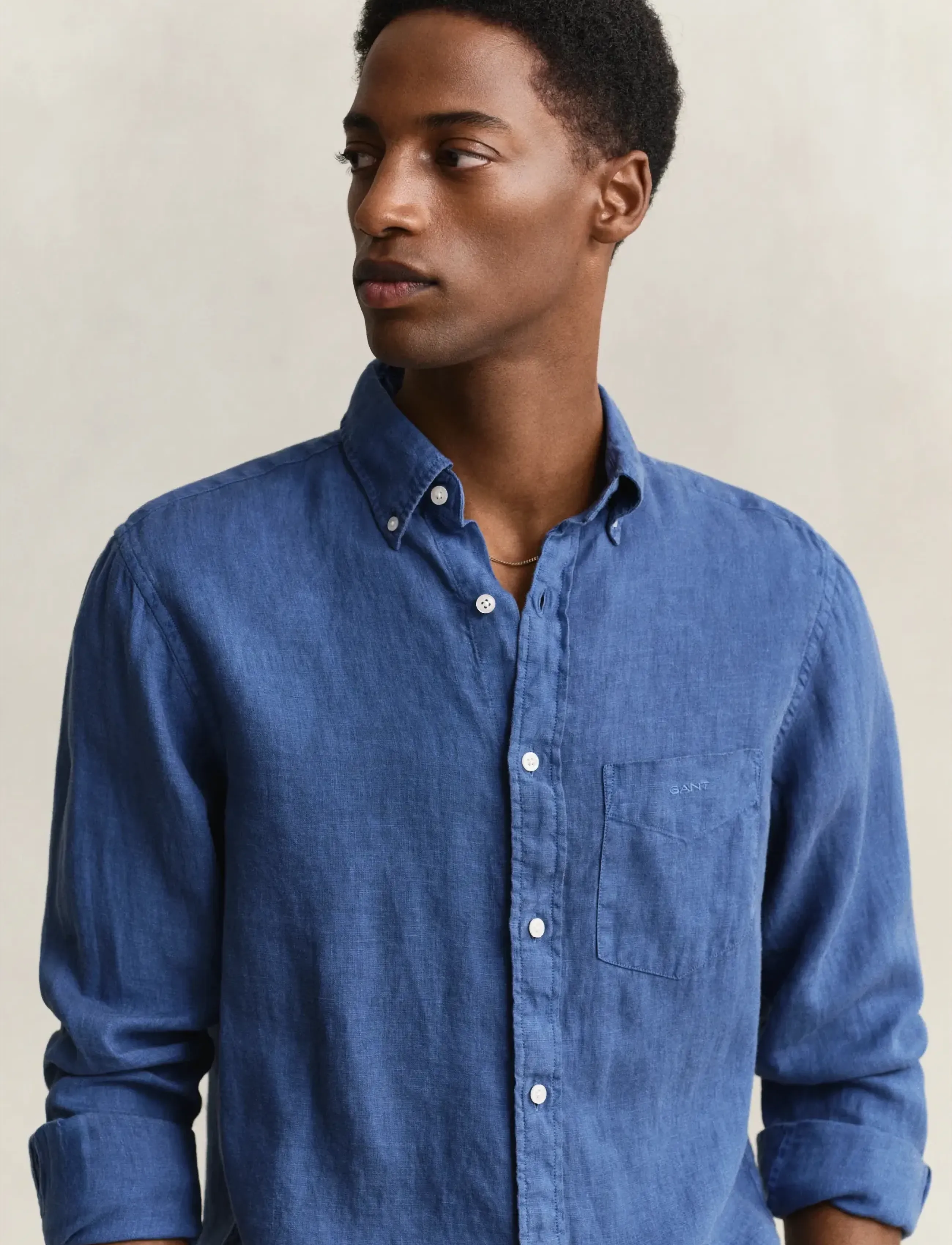 Gant - REG GMNT DYED LINEN SHIRT - hørskjorter - vintage blue - 3