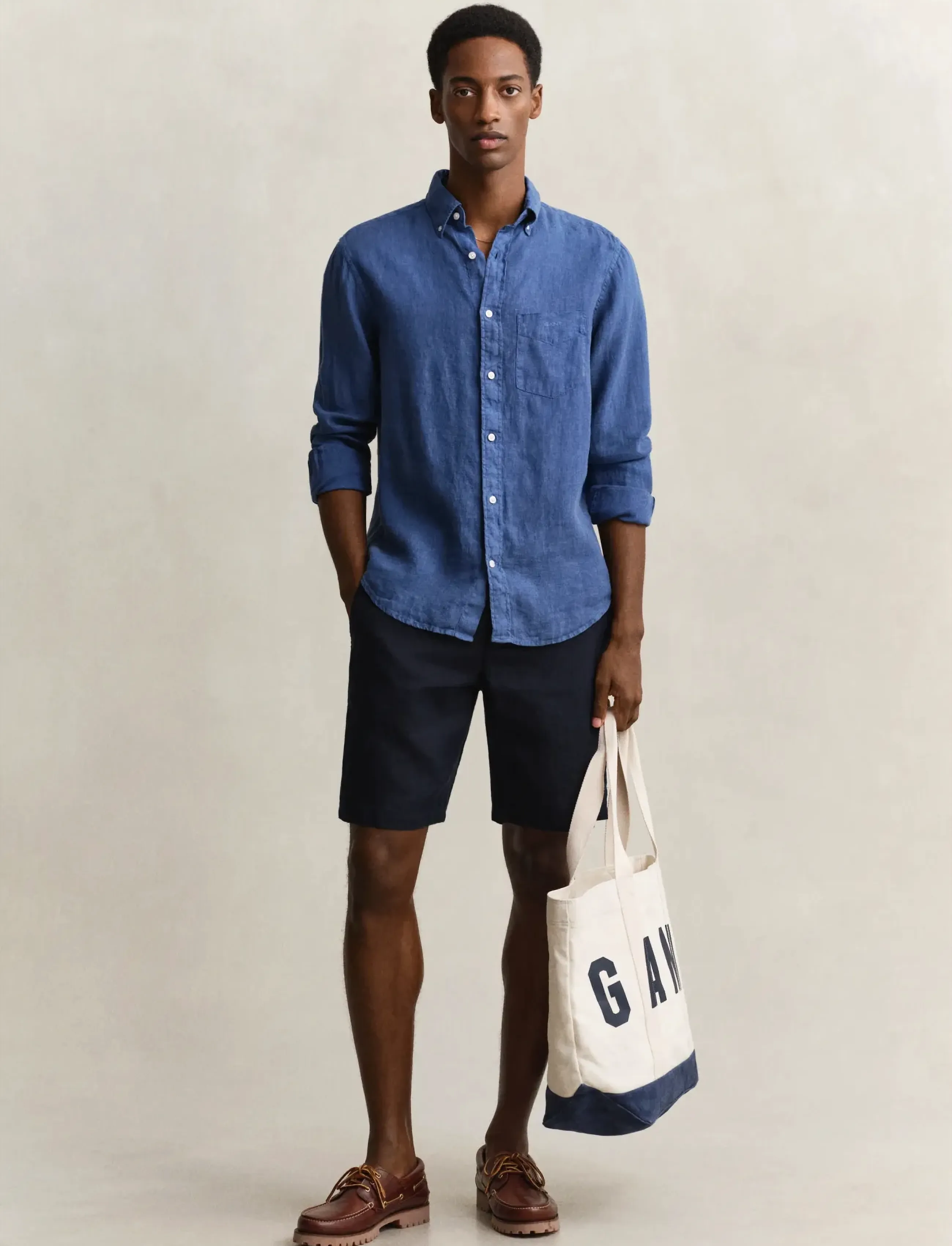 Gant - REG GMNT DYED LINEN SHIRT - hørskjorter - vintage blue - 4