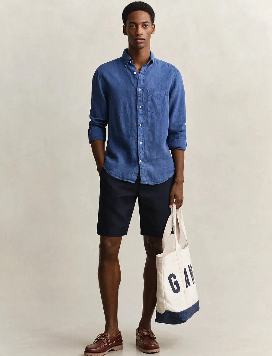 Gant - REG GMNT DYED LINEN SHIRT - leinenhemden - vintage blue - 4