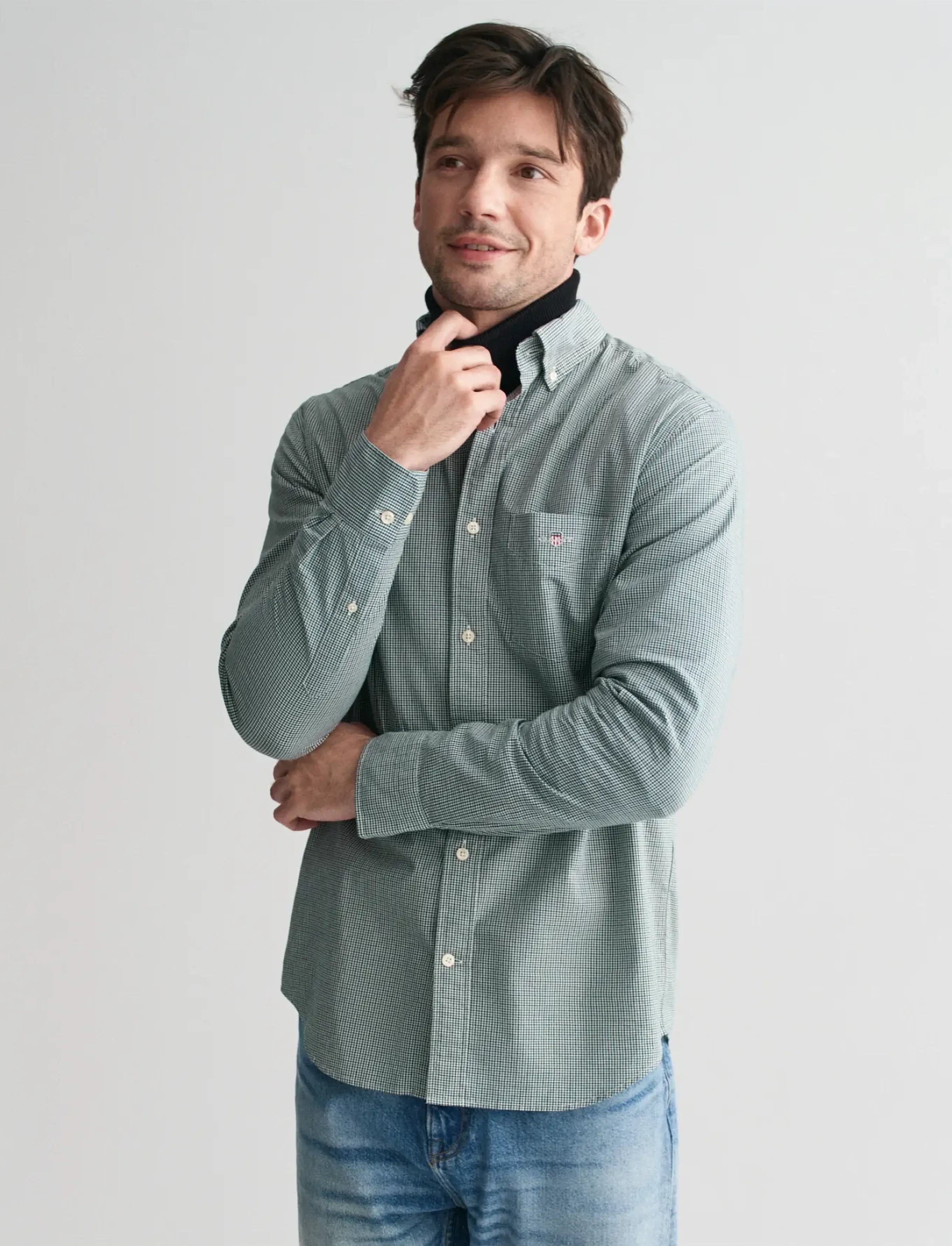 GANT REG POPLIN MICRO GINGHAM SHIRT - Kleidung - DEEP FOREST GREEN / green