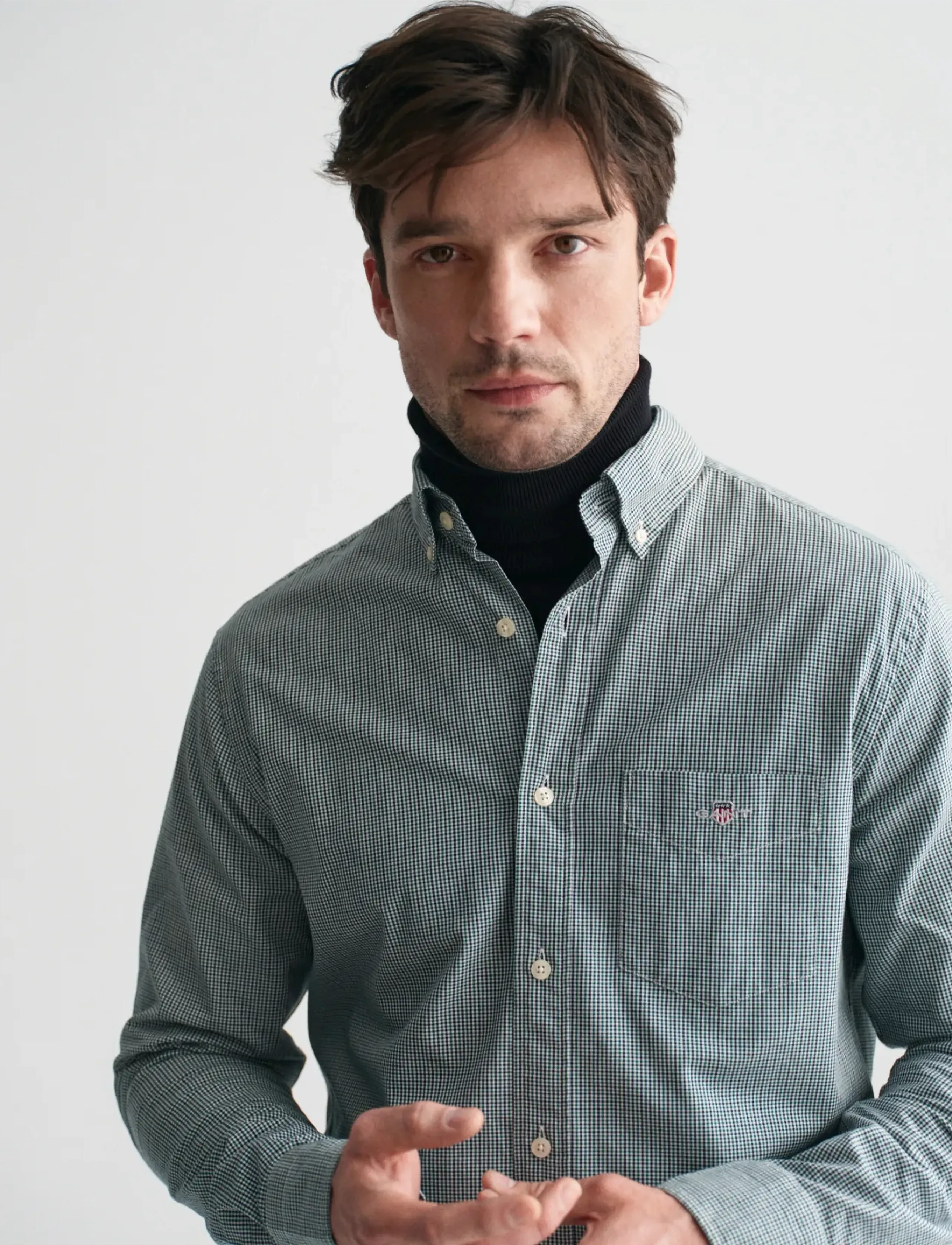 Gant - REG POPLIN MICRO GINGHAM SHIRT - koszule casual - deep forest green - 3