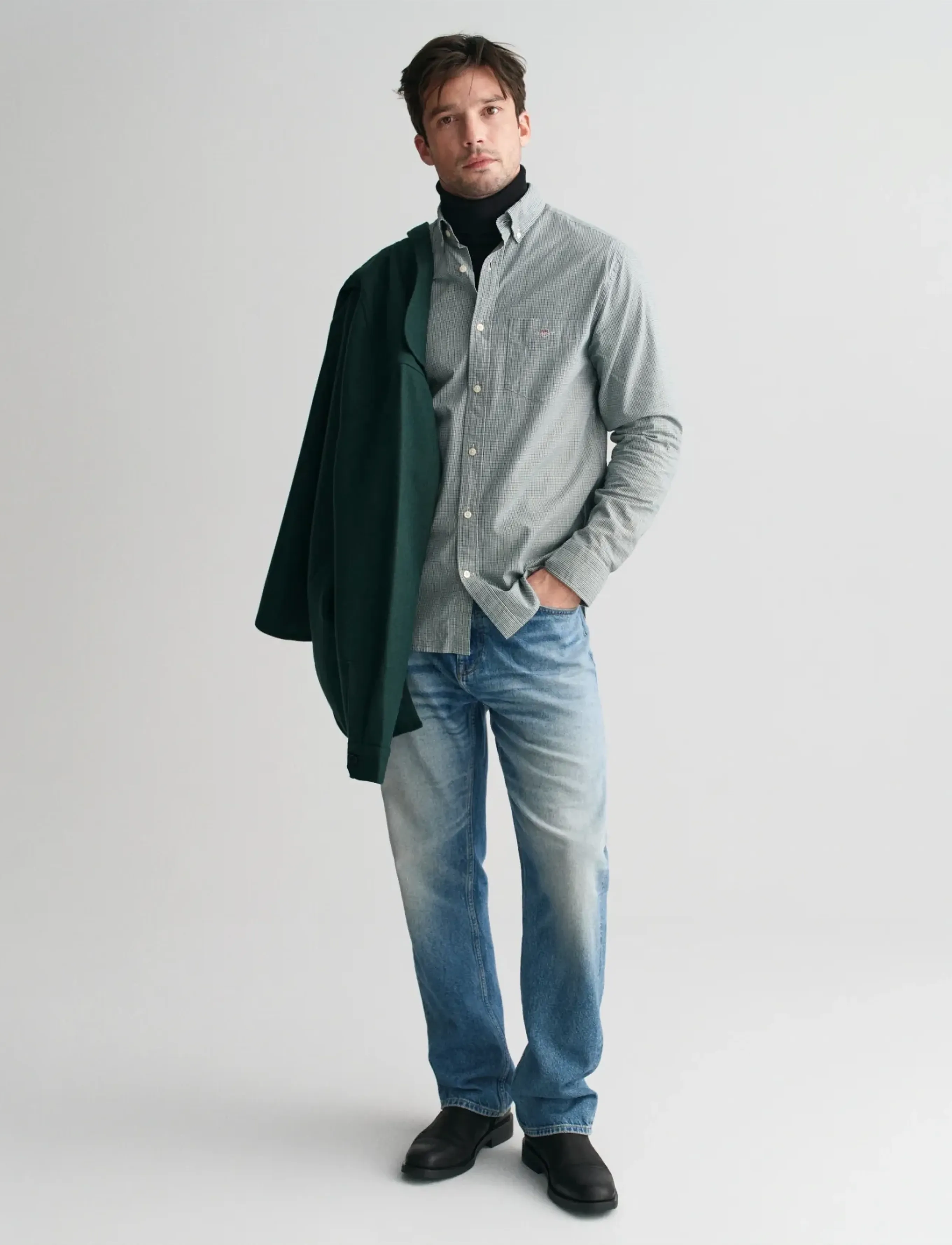 Gant - REG POPLIN MICRO GINGHAM SHIRT - koszule casual - deep forest green - 4