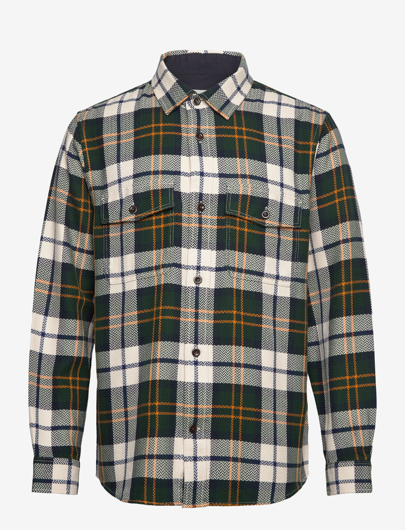 GANT - HERRINGBONE CHECK OVERSHIRT - ternede skjorter - tartan green - 0