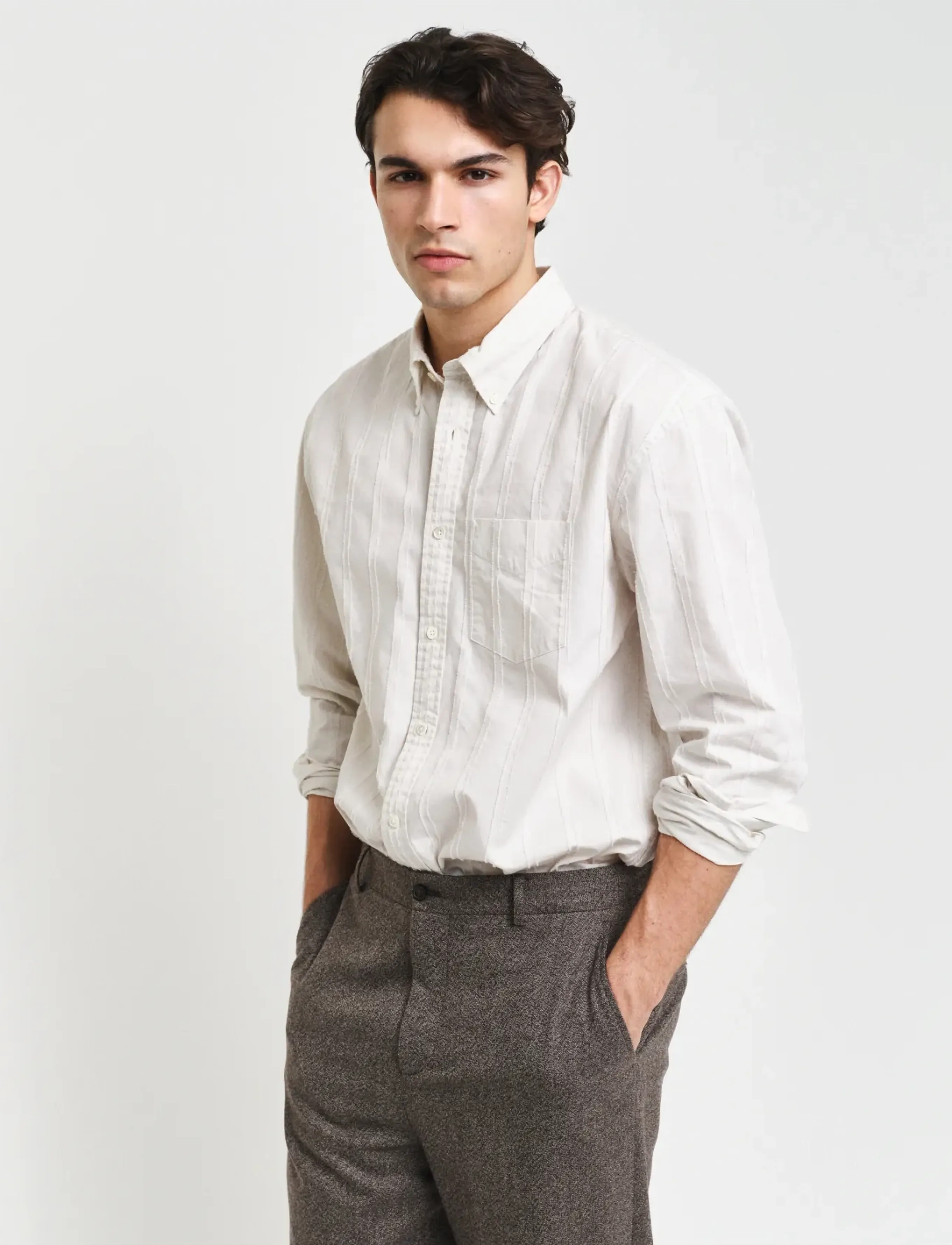 GANT REL TEXTURE STRIPE SHIRT - New arrivals - CREAM / cream