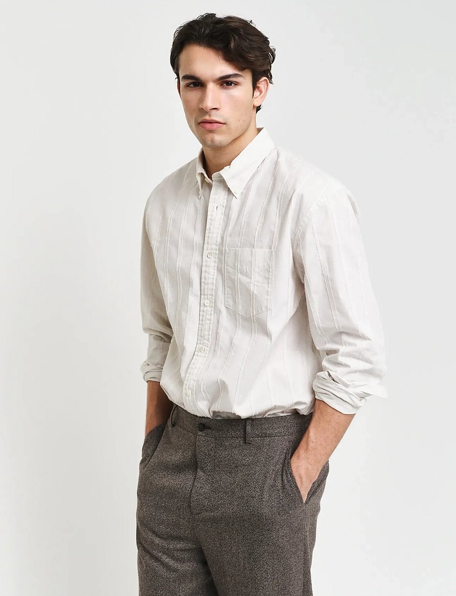 Gant - REL TEXTURE STRIPE SHIRT - casual hemden - cream - 0