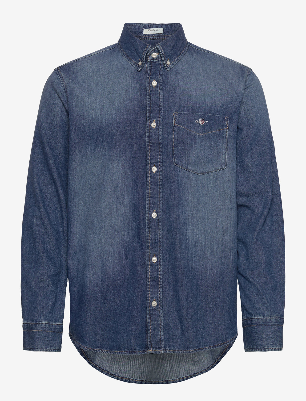 Gant REG DENIM SHIRT - Tavalised T-särgid - MID BLUE WORN IN / blue