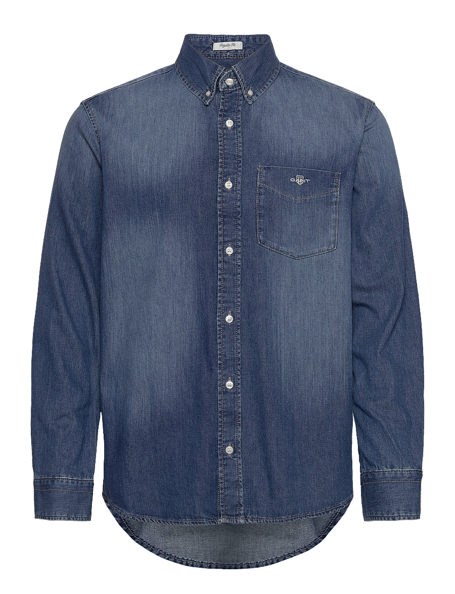 Gant - REG DENIM SHIRT - jeanshemden - mid blue worn in - 1