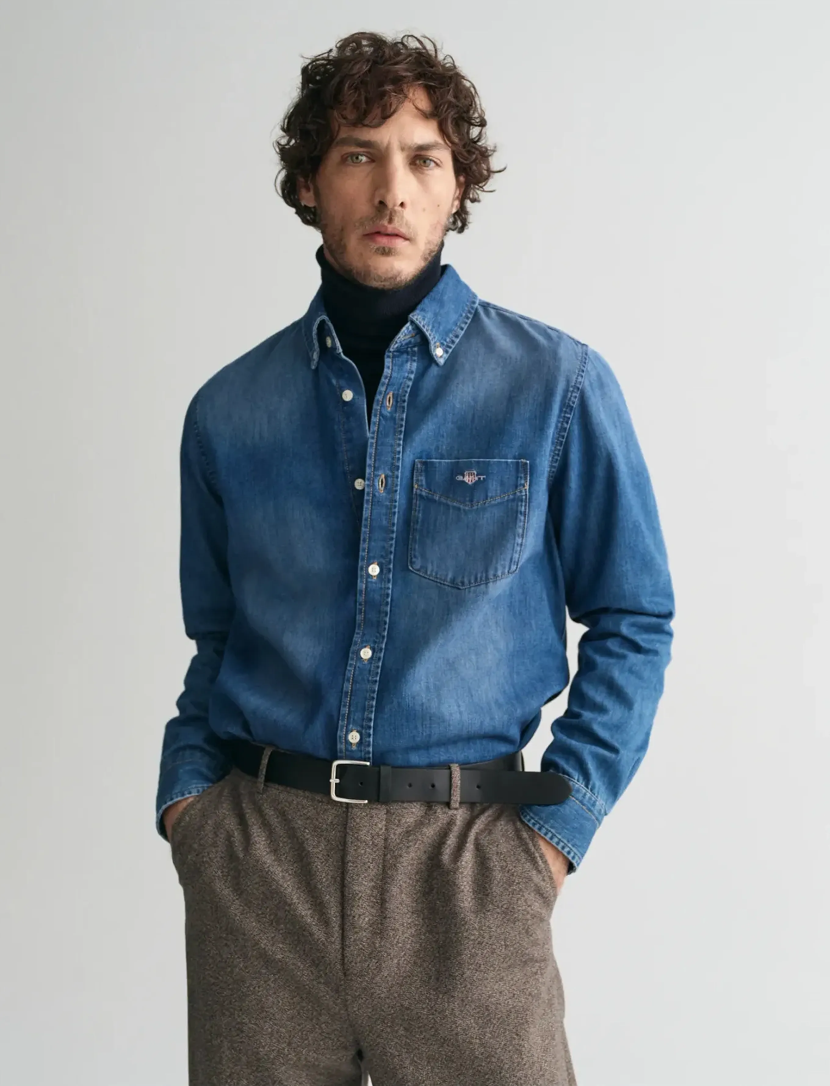 Gant REG DENIM SHIRT - Särgid - MID BLUE WORN IN / blue