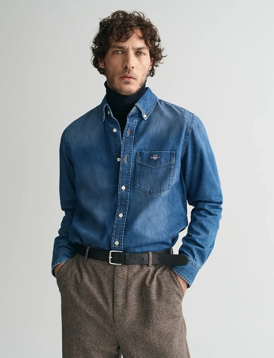 Gant - REG DENIM SHIRT - jeanshemden - mid blue worn in - 0