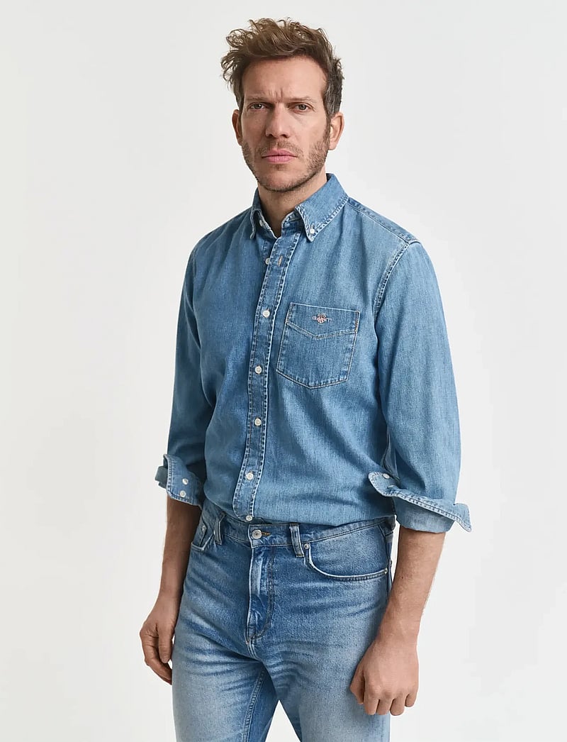GANT - REG DENIM SHIRT - basic-hemden - semi light blue worn in - 0