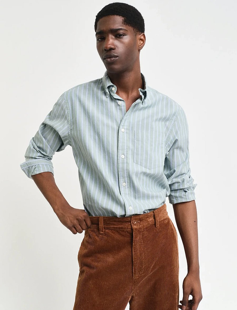 Gant - REG ARCHIVE OXFORD STRIPE SHIRT - triibulised särgid - dried forest - 0