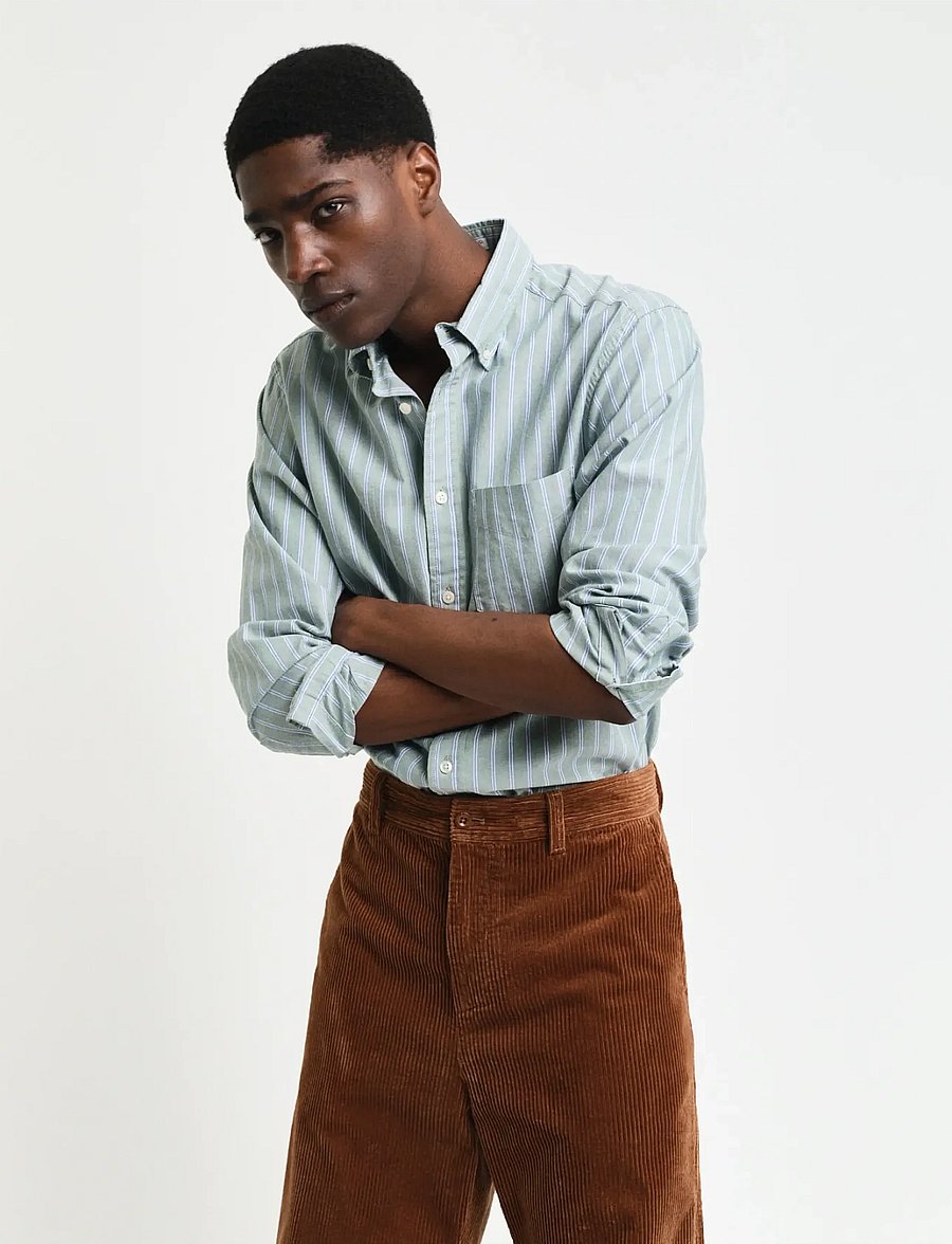 Gant - REG ARCHIVE OXFORD STRIPE SHIRT - triibulised särgid - dried forest - 3