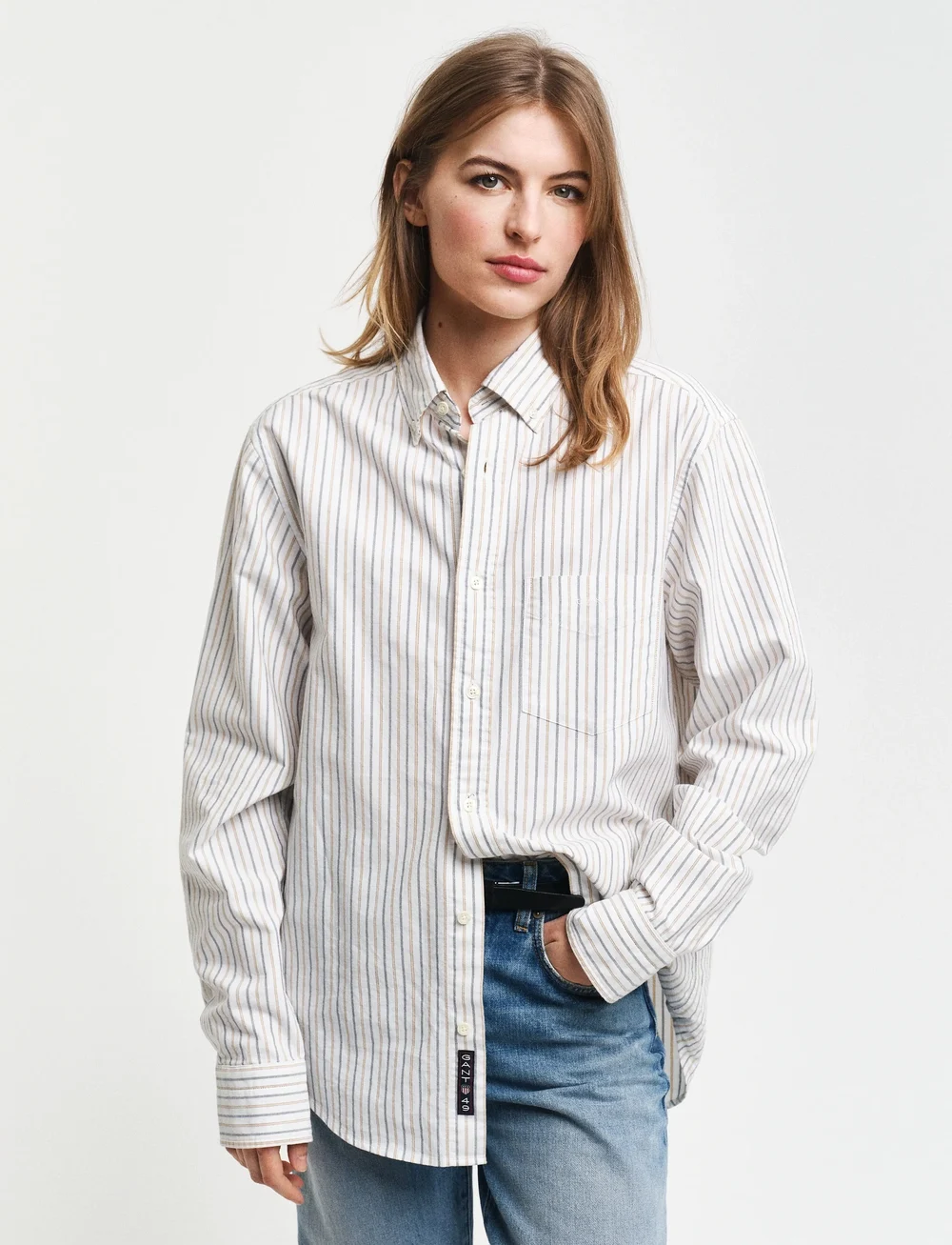 GANT - REG OXFORD STRIPE SHIRT - oxfordi särgid - eggshell - 0