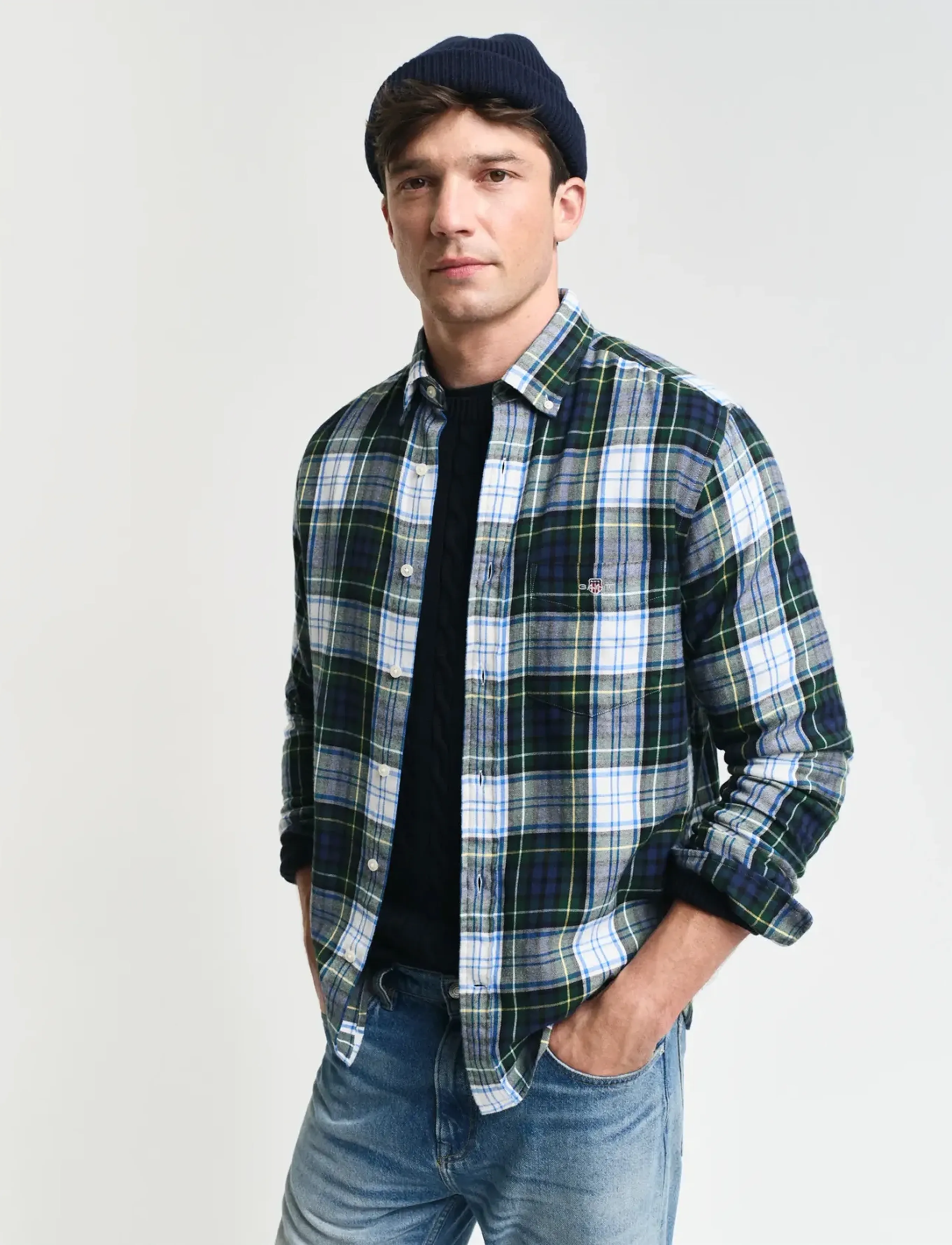 Gant REG FLANNEL CHECK SHIRT - Skjorter - TARTAN GREEN / blue