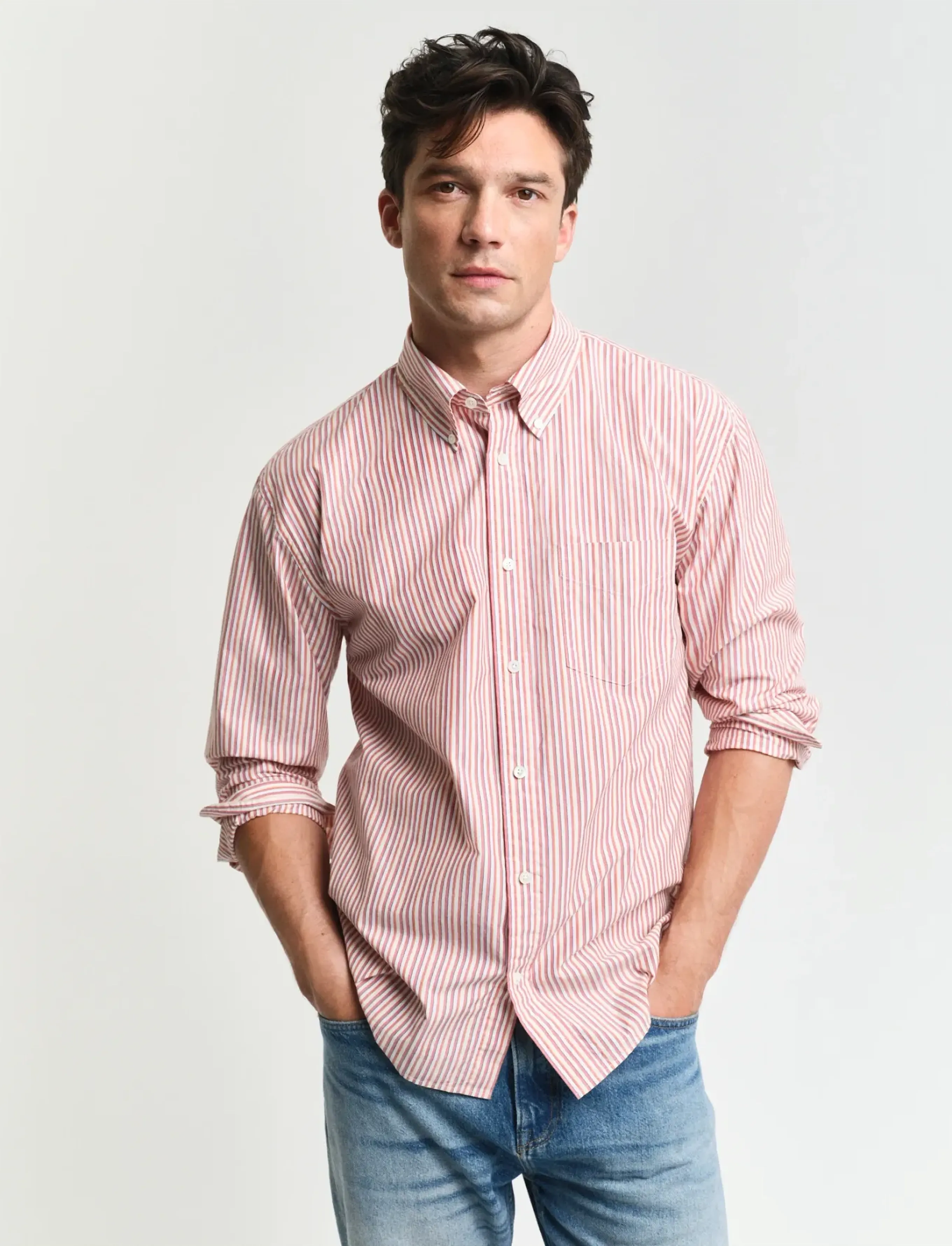 GANT REL HERITAGE POPLIN STRIPE SHIRT - Marškiniai - BRICK RED / multi