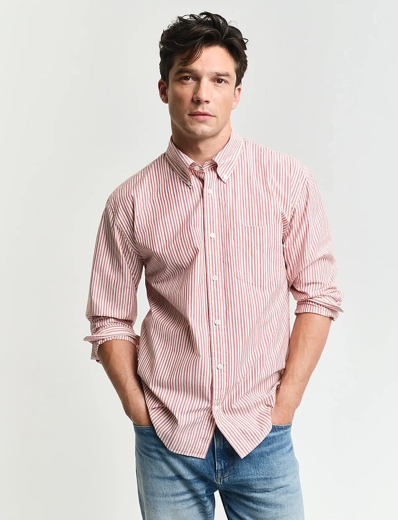 GANT - REL HERITAGE POPLIN STRIPE SHIRT - stribede skjorter - brick red - 0