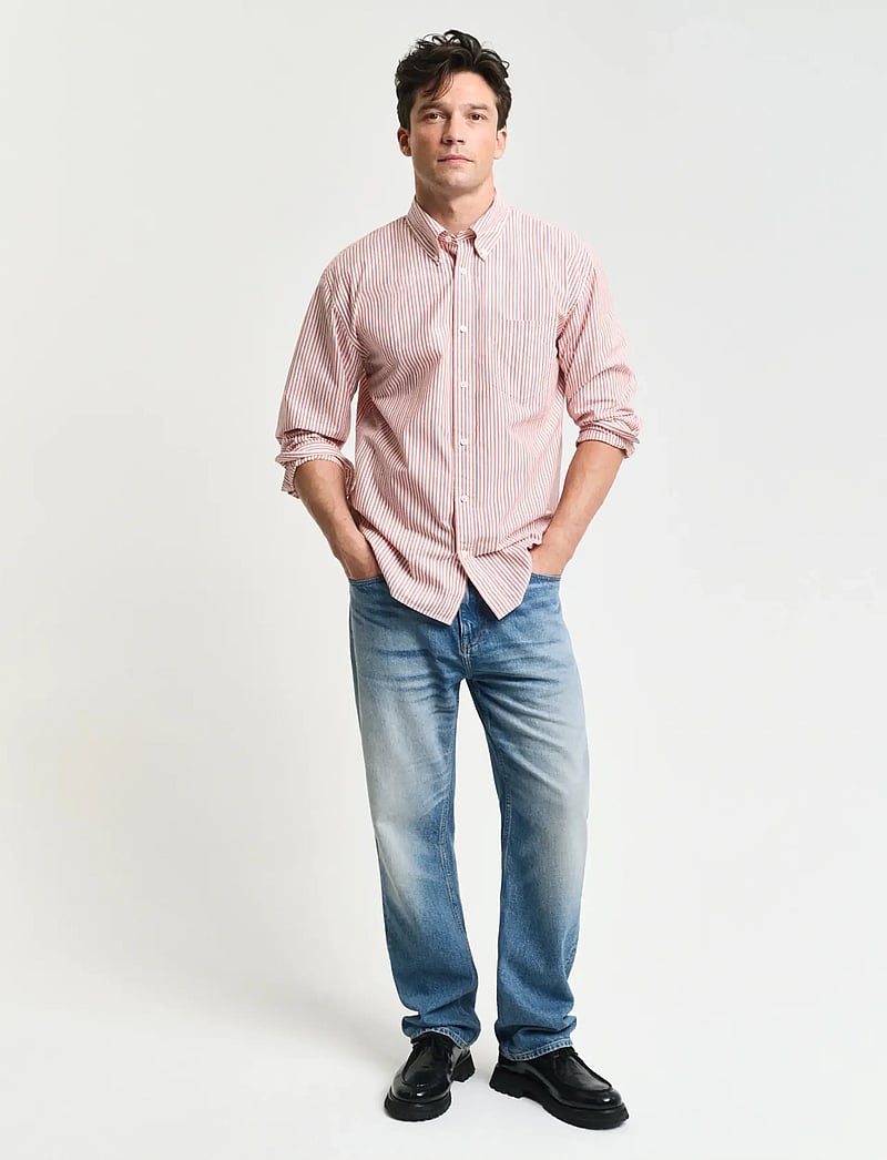GANT - REL HERITAGE POPLIN STRIPE SHIRT - stribede skjorter - brick red - 4