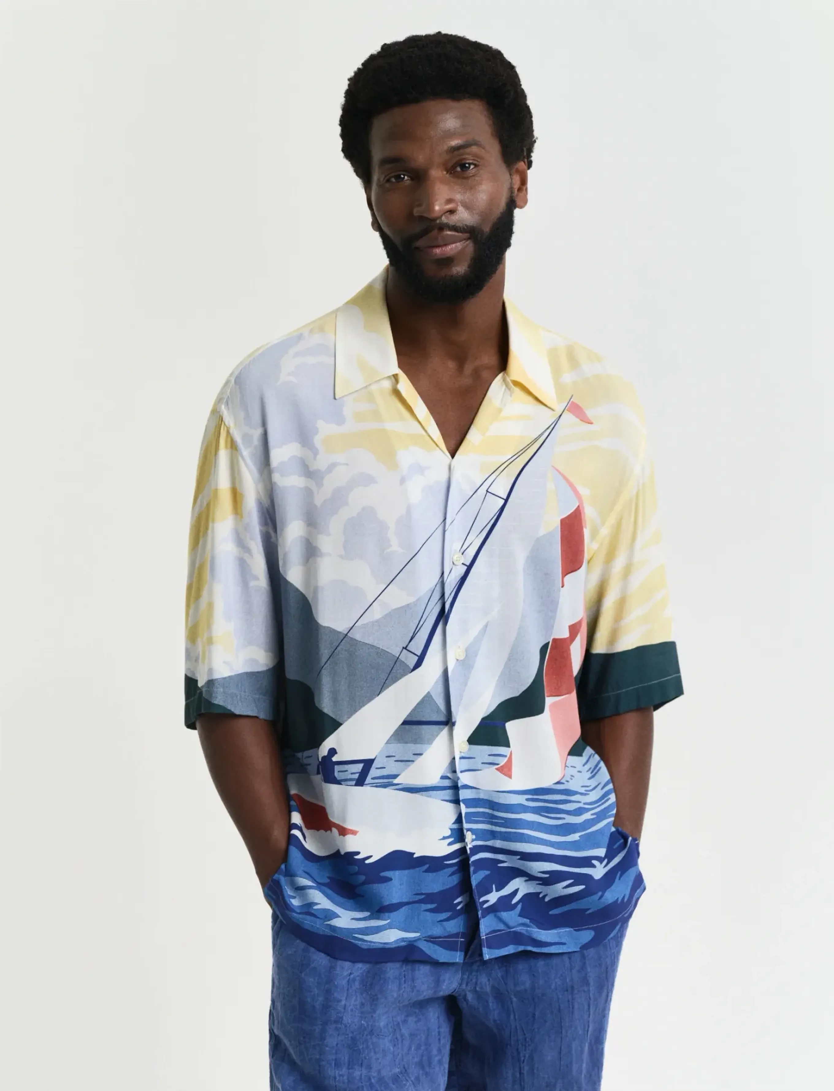GANT REL SCENERY SAILING SHIRT - Winter deals - RUBY RED / blue
