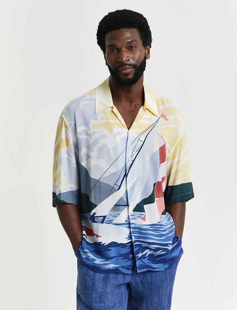 Gant - REL SCENERY SAILING SHIRT - lühikeste varrukatega särgid - ruby red - 0