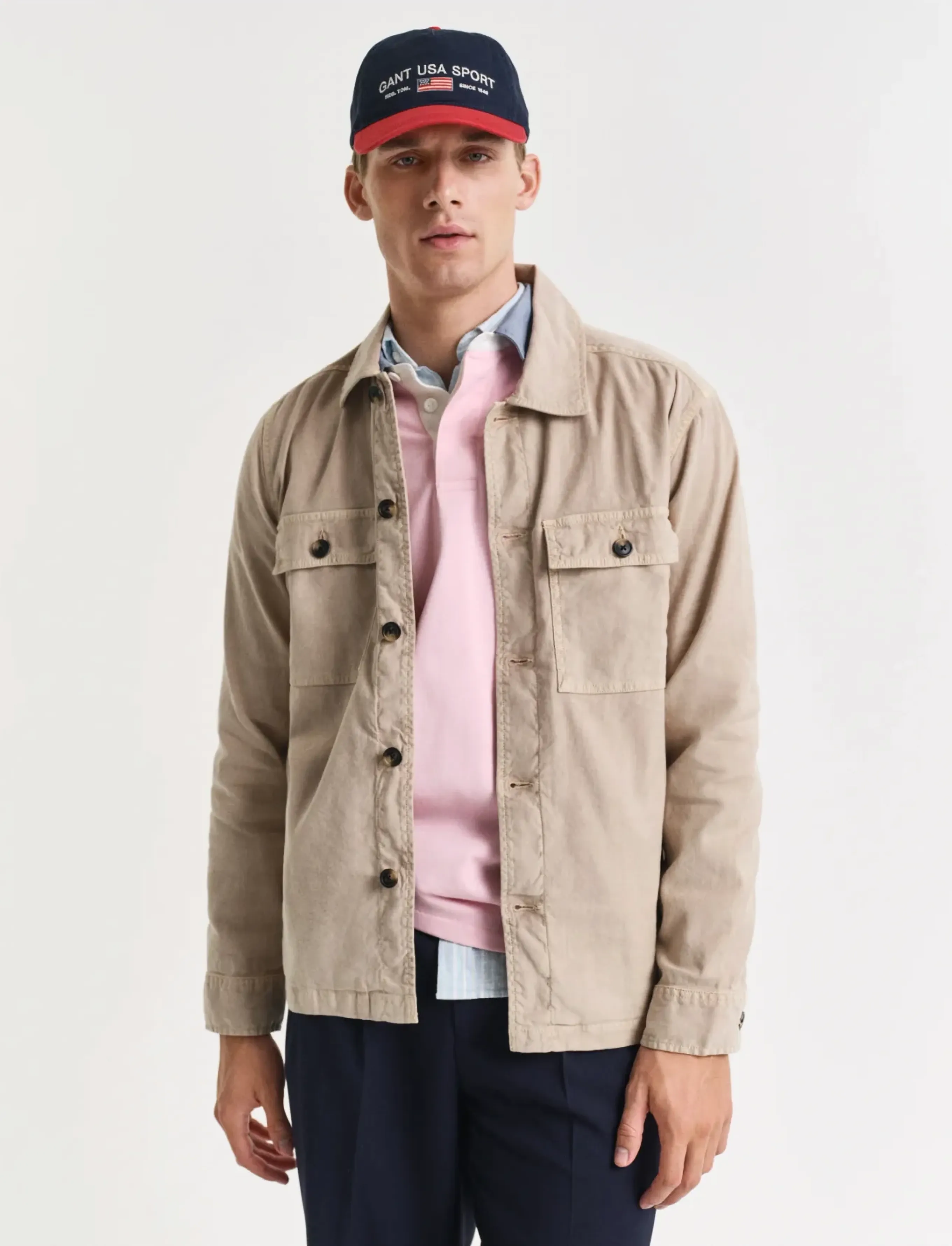 GANT REG COT/LINEN OVERSHIRT - Preppy - DRY SAND / beige