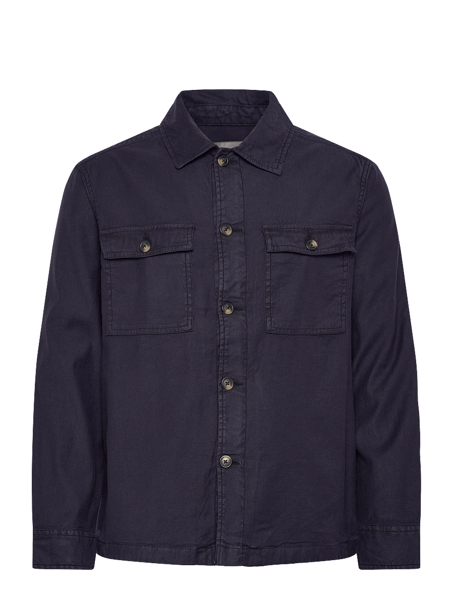 Gant - REG COT/LINEN OVERSHIRT - overshirts - evening blue - 0