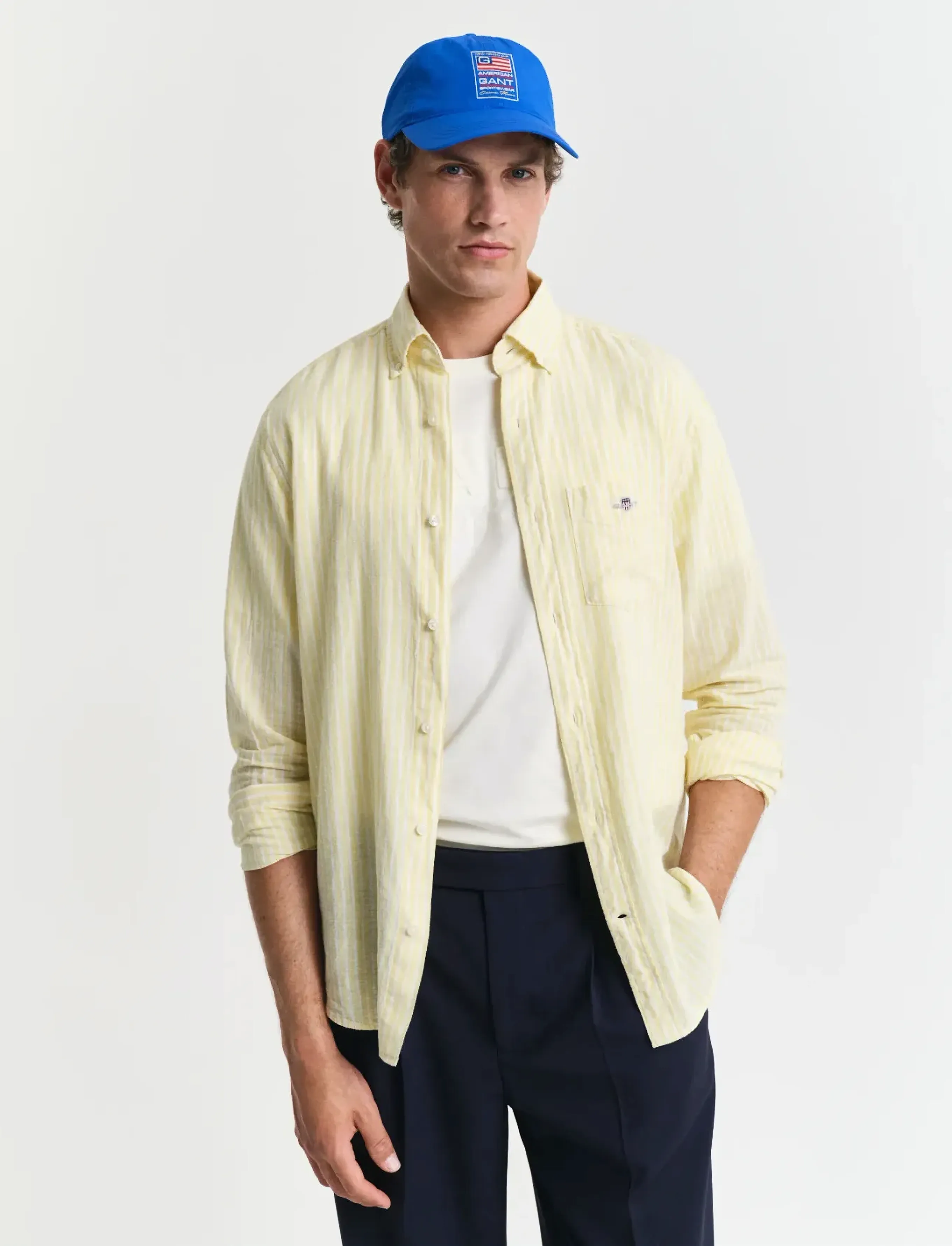 Gant REG COTTON LINEN STRIPE SHIRT - Skjorter - BANANA YELLOW / yellow