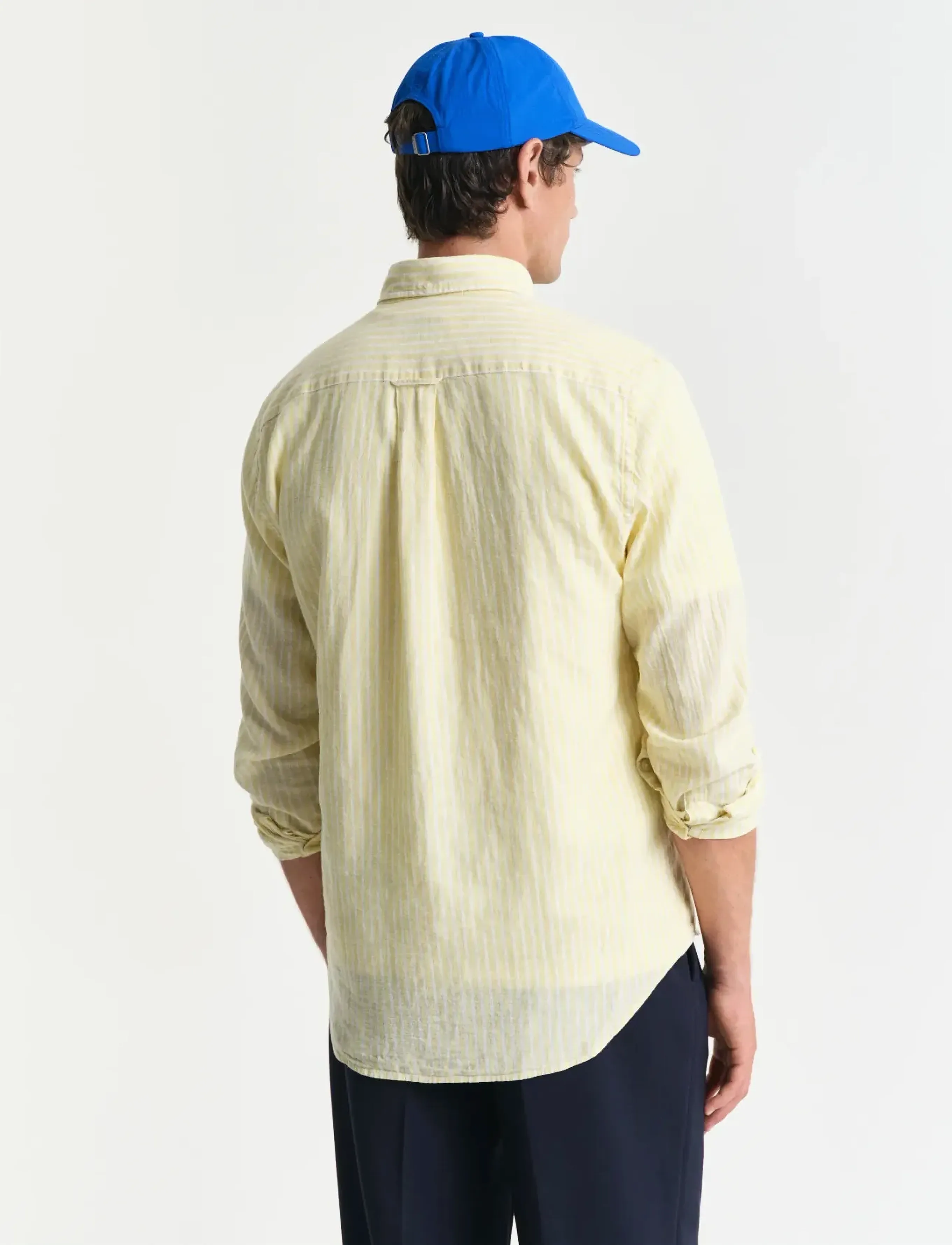 Gant - REG COTTON LINEN STRIPE SHIRT - hørskjorter - banana yellow - 3