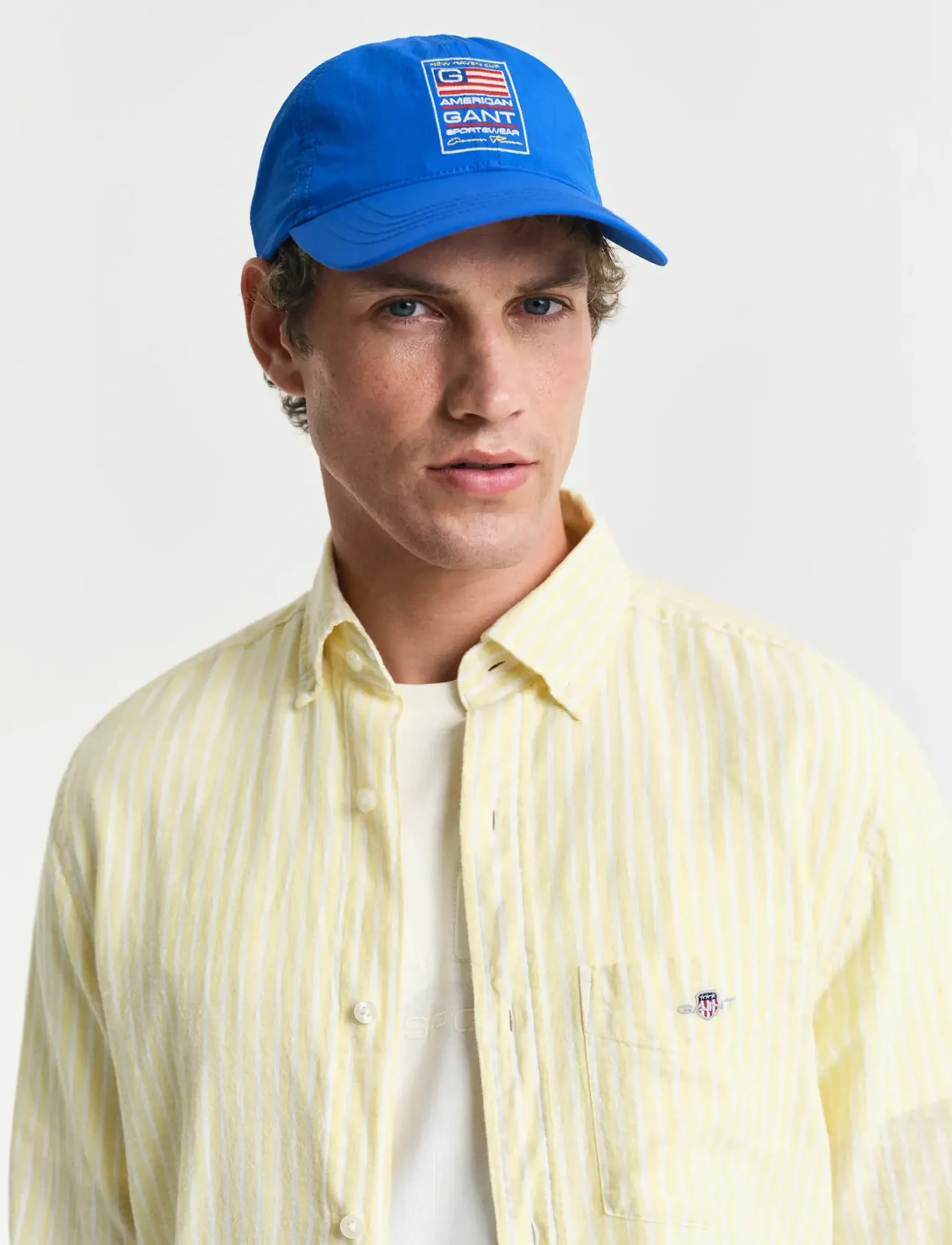 Gant - REG COTTON LINEN STRIPE SHIRT - hørskjorter - banana yellow - 4