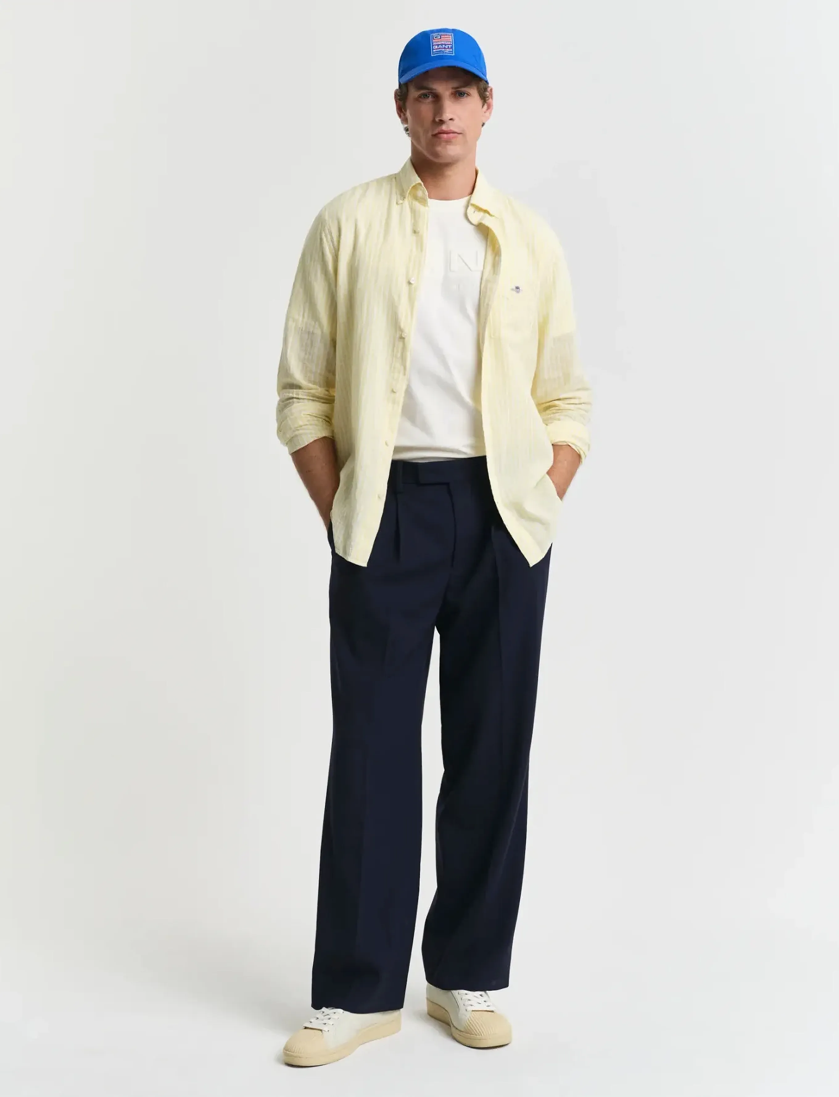 Gant - REG COTTON LINEN STRIPE SHIRT - hørskjorter - banana yellow - 5