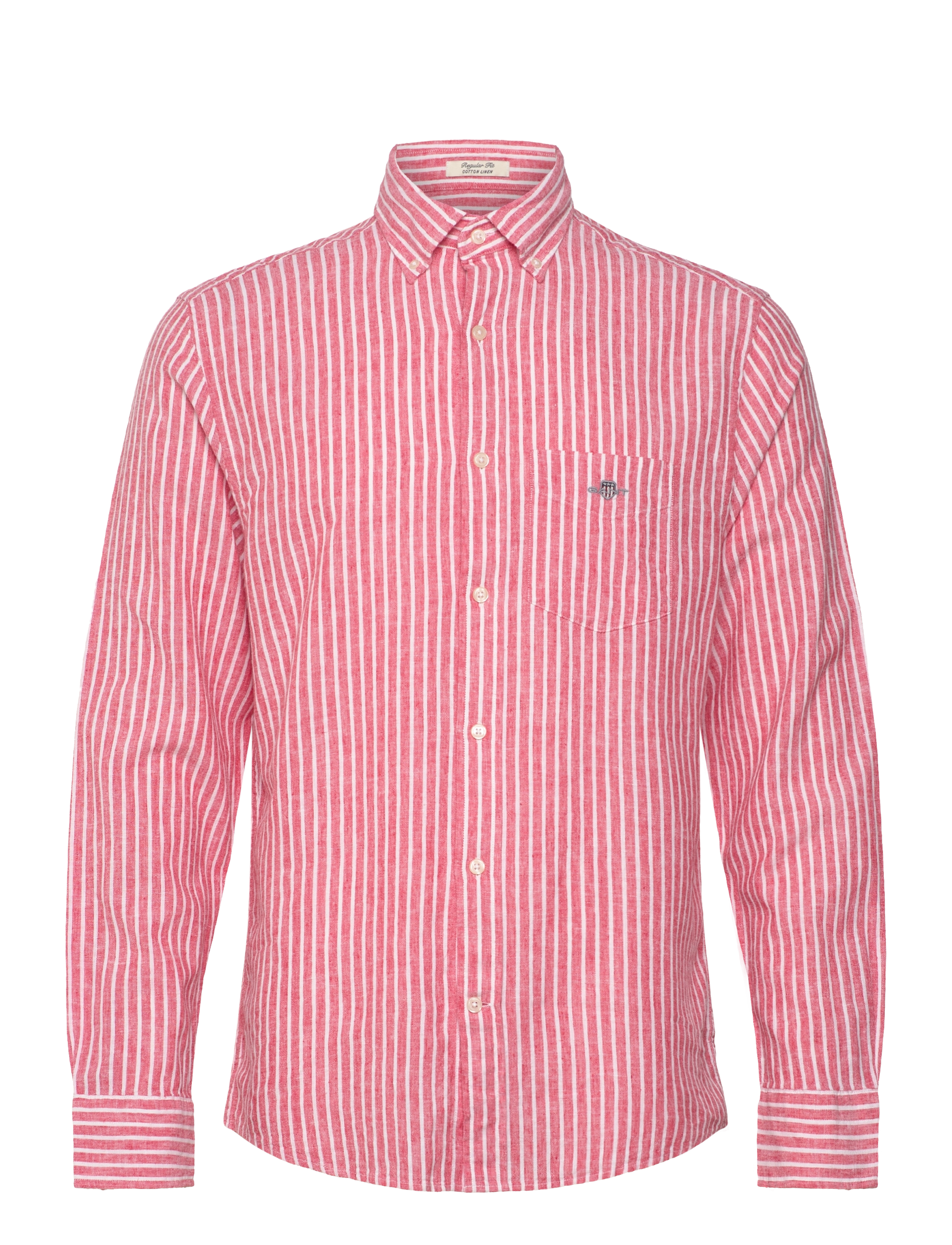 Gant REG COTTON LINEN STRIPE SHIRT - Särgid - BRICK RED / red