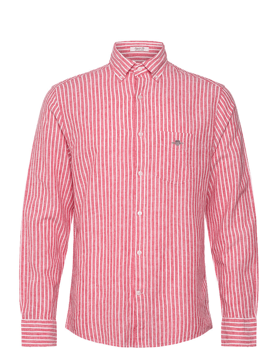 Gant - REG COTTON LINEN STRIPE SHIRT - hørskjorter - brick red - 1